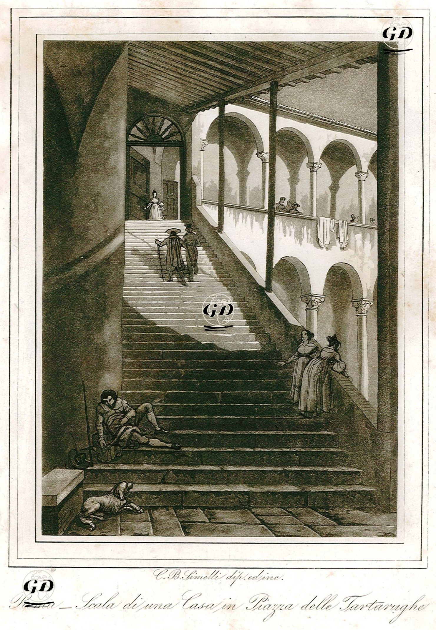 Roma-Scala Di Una Casa In Piazza Delle Tartarughe (Rome-Staircase Of The Giacomo Mattei Palace in The Mattei Square) -  - 1850's