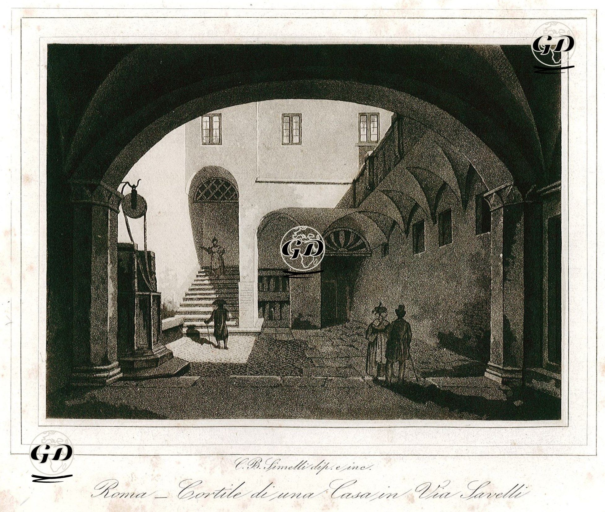 Roma'da Via Savelli'de Bir Evin Avlusu -  - 1850's