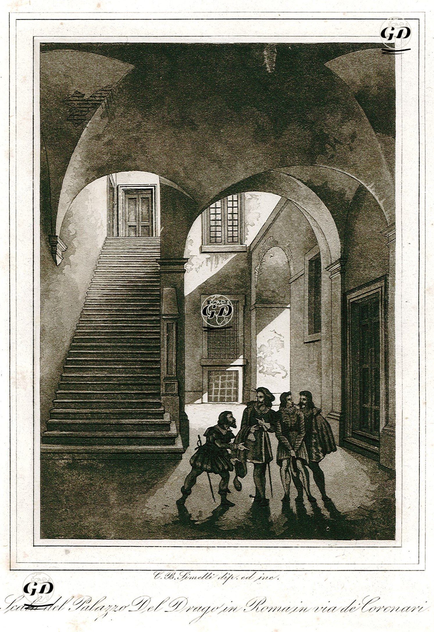 Scala Del Palazzo Del Drago in Roma in Via De Coronari (Staircase Of The Palazzo Del Drago in Via(Street) De Coronari in Rome) -  - 1850's