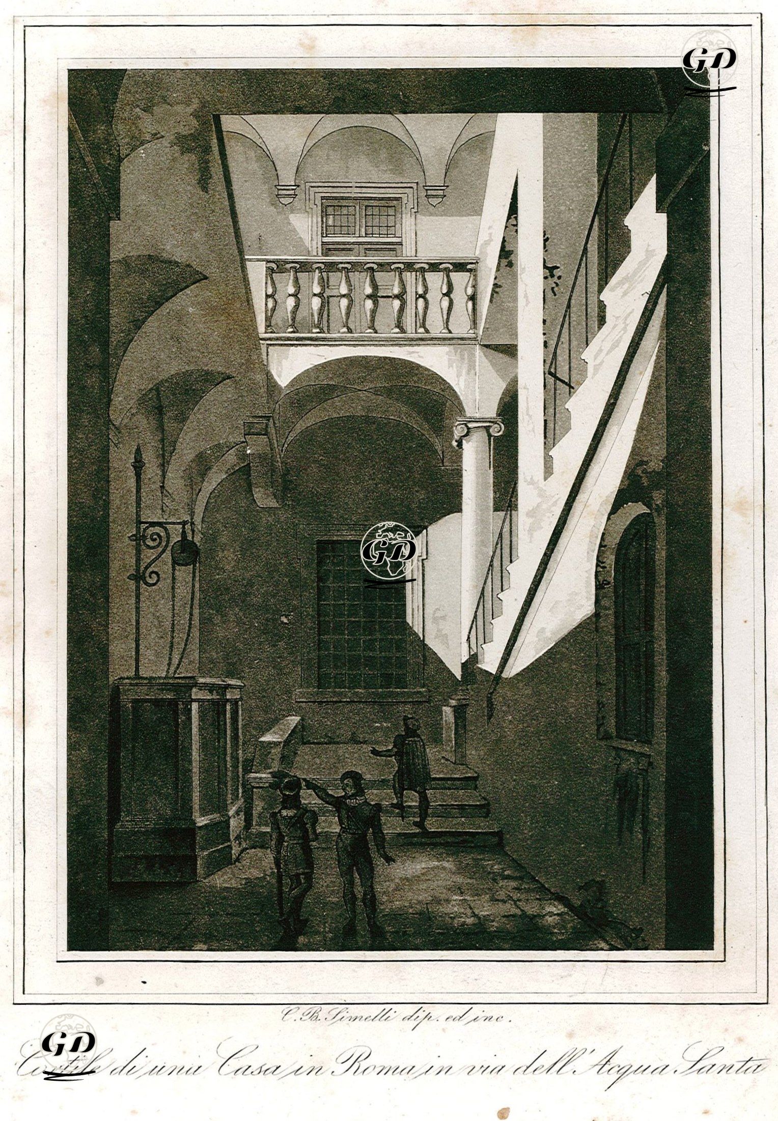 Cortile Di Una Casa In Roma in Via Dell Acqua Santa (Courtyard Of A House in Via (Street) Dell Acqua Santa in Rome -  - 1850's