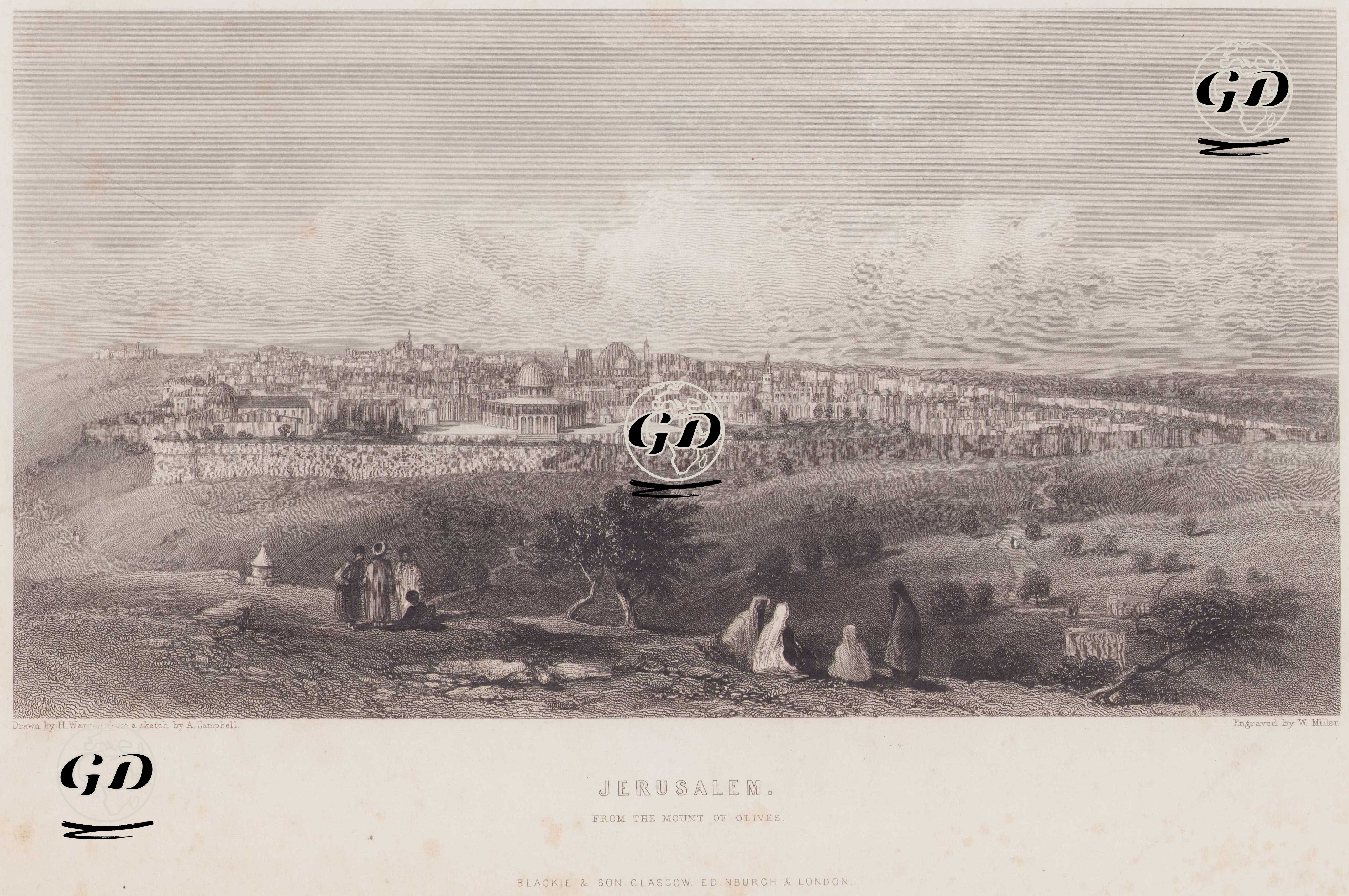 Jerusalem From The Mount Of Olives - Henry Warren (1794-1879)-A.Campbell - 1847