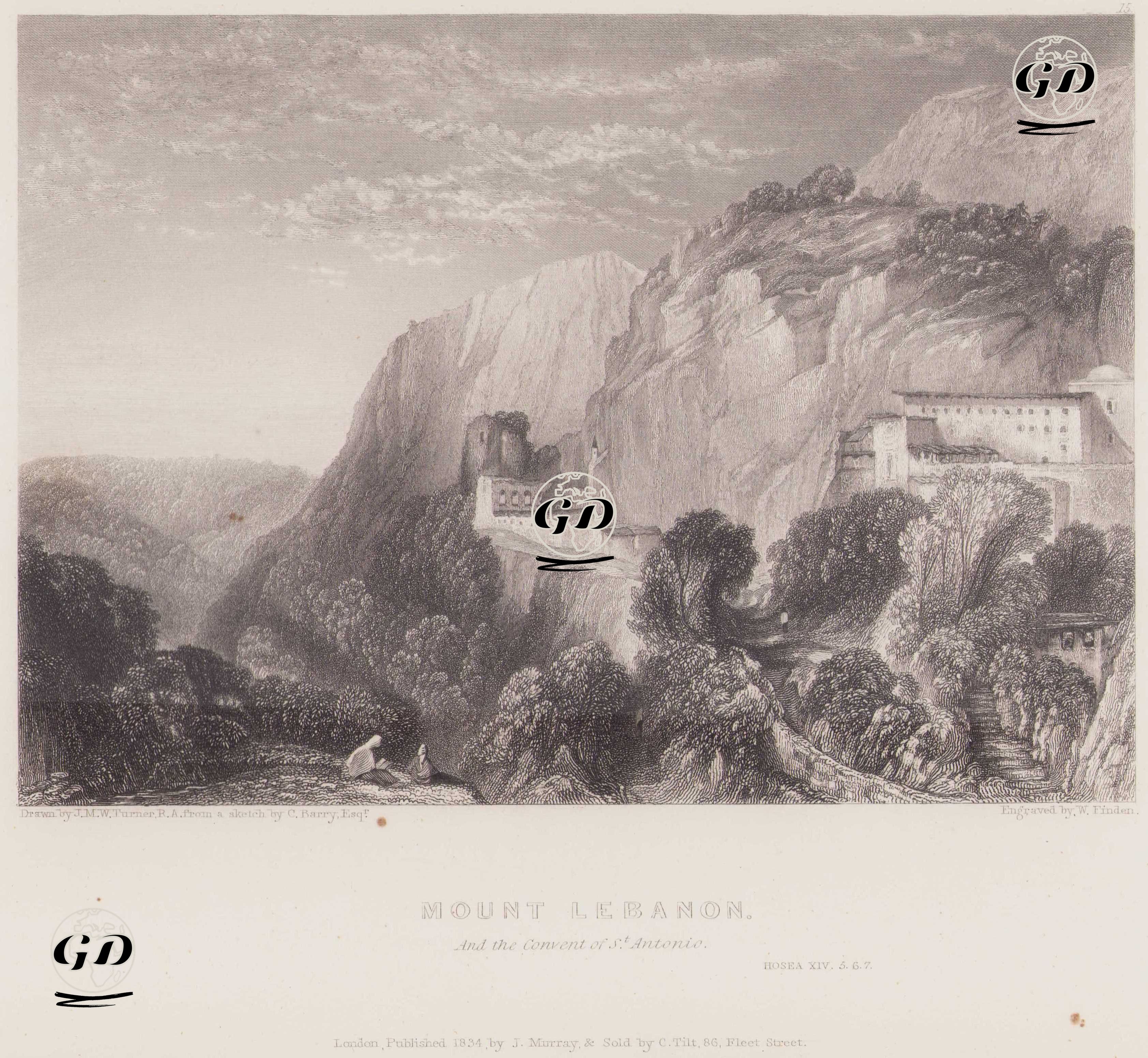 Mount Lebanon And The Convent Of St.Antonio, Hosea XIV.5.6.7. - Joseph Mallord William Turner (1775-1851)-Charles Barry (1795-1860) - 1834