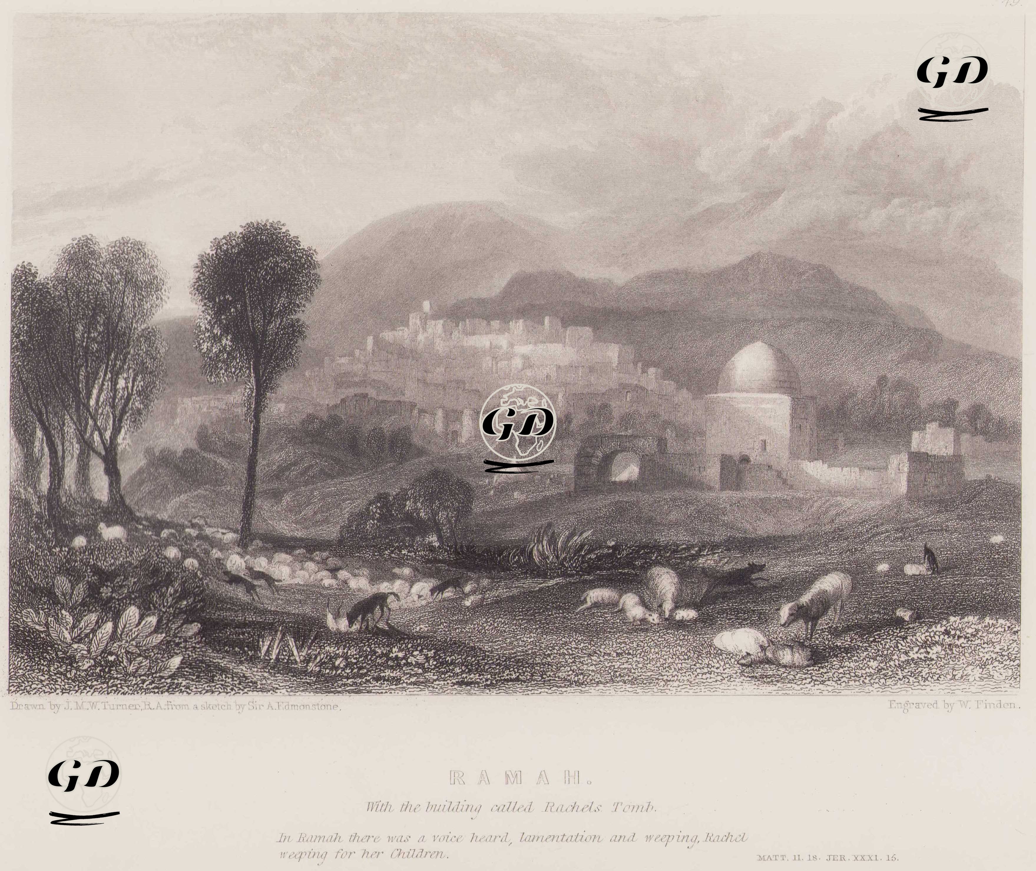 Ramah, With The Building Called Rachels Tomb-In Ramah There Was A Voice Heard, Lamentation And Weeping, Rachel Weeping 
For The Children, Matt. II.18. Jer.XXXI.15. - Joseph Mallord William Turner (1775-1851)-Archibald Edmonstone - 1835