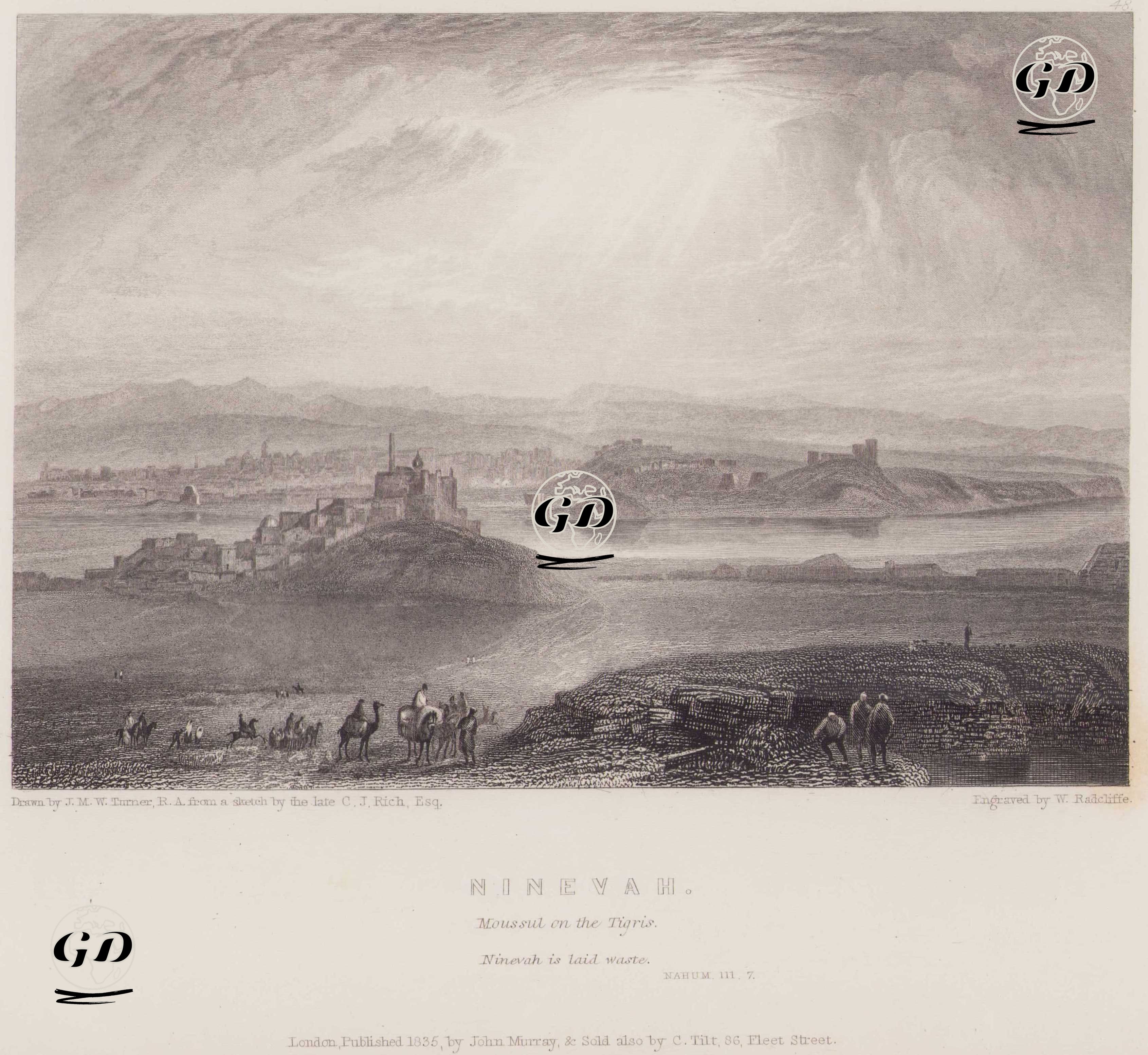 Ninova Antik Şehri-Dicle Nehri Üzerinde Musul Şehri - Joseph Mallord William Turner (1775-1851)-C.J.Rich - 1835