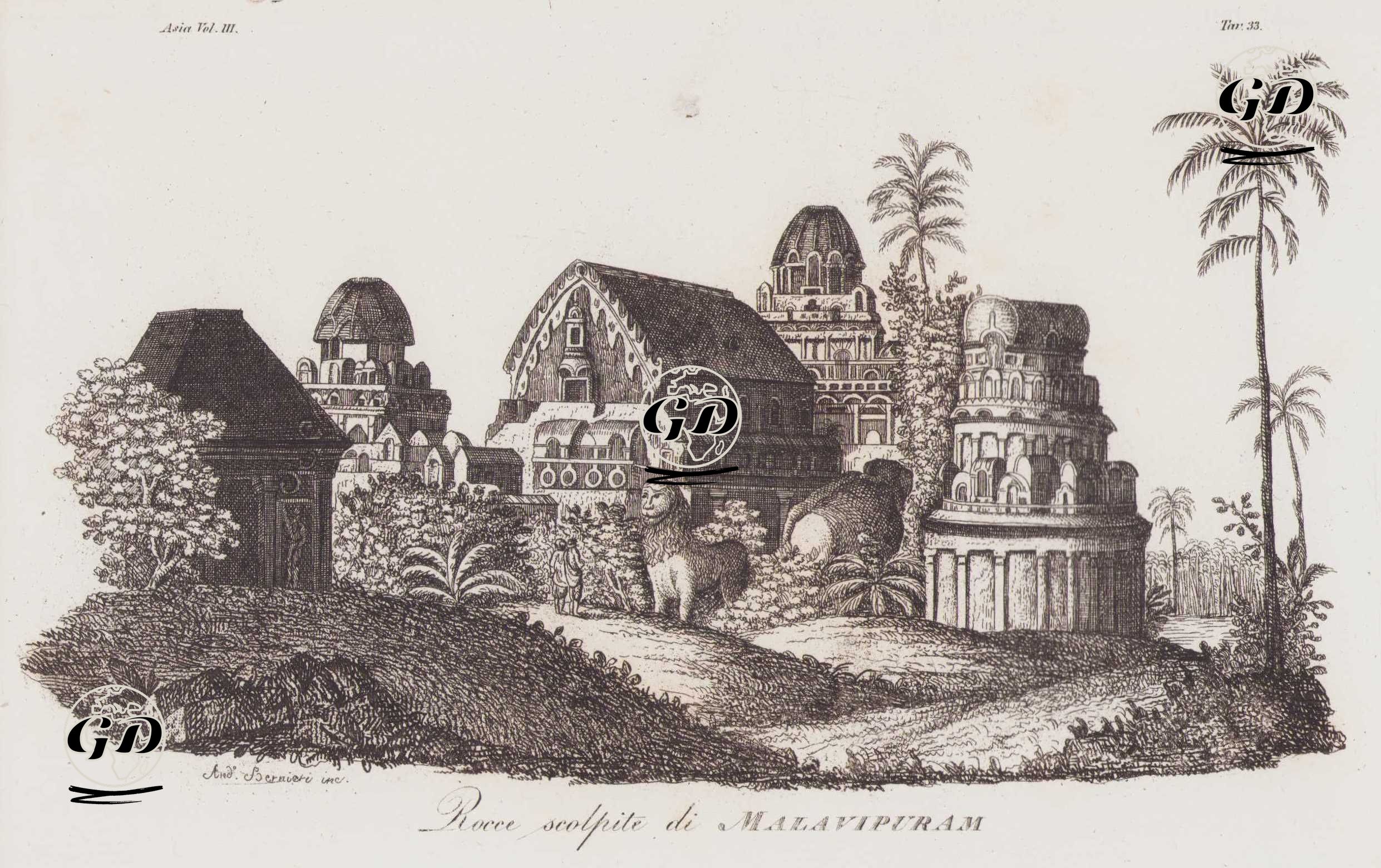 Hindistan'ın Mahabalipuram Şehrinde Kabartmalarla Kaplı Antik Tapınaklar ve Türbeler, Asya Cilt III. Resim 33. -  - 1820's-1840's