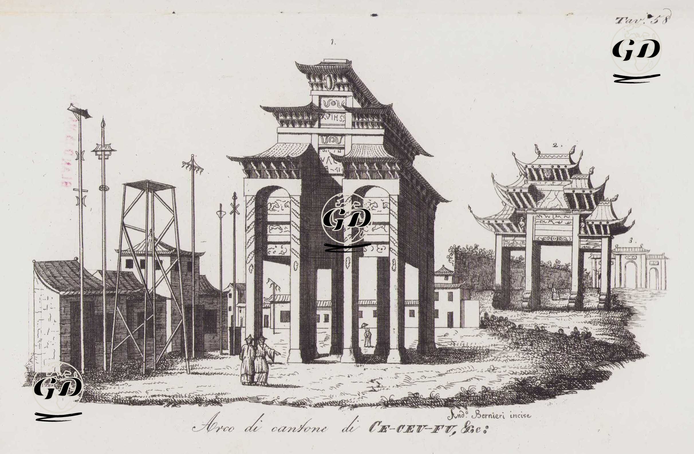 Arco Di Cantone Di Ce-Ceu-Fu, &c., Tav.58. (Triumphal Arch of Ce-Ceu-Fu in Canton (Guangzhou), China) -  - 1820's-1840's