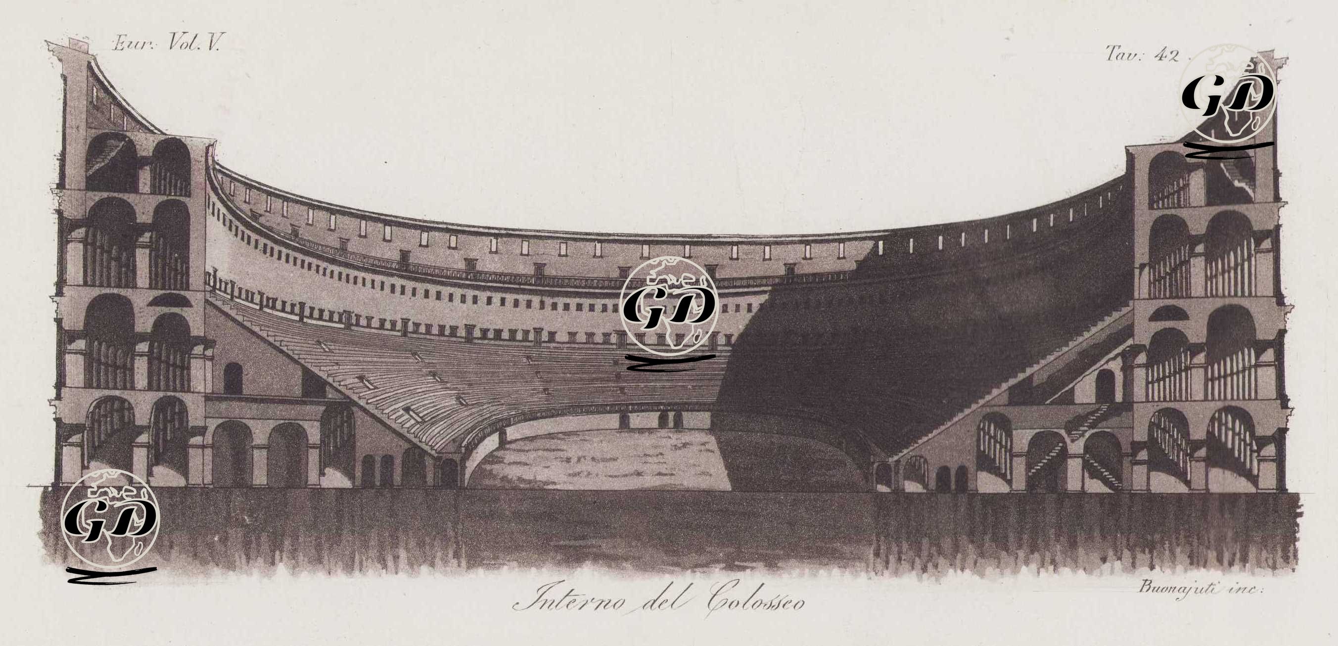 Kolezyum'un (Flavian Amfitiyatrosu) İç Kısmının Görünümü, Roma, Avrupa. Cilt V. Resim 42. -  - 1820's-1840's