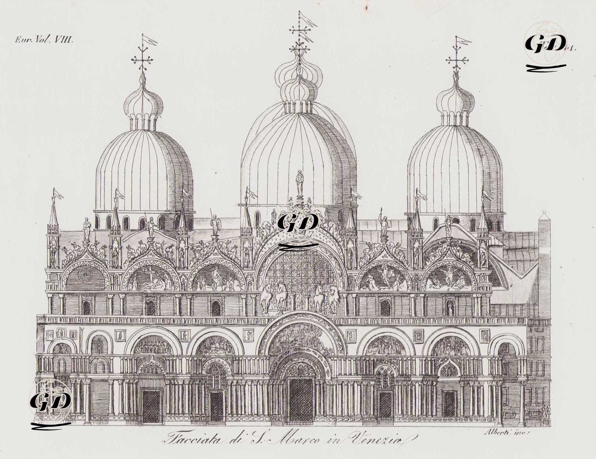 San Marco Bazilikası'nın Ön cephesi, Venedik, Avrupa. Cilt VIII. Resim 41. -  - 1820's-1840's