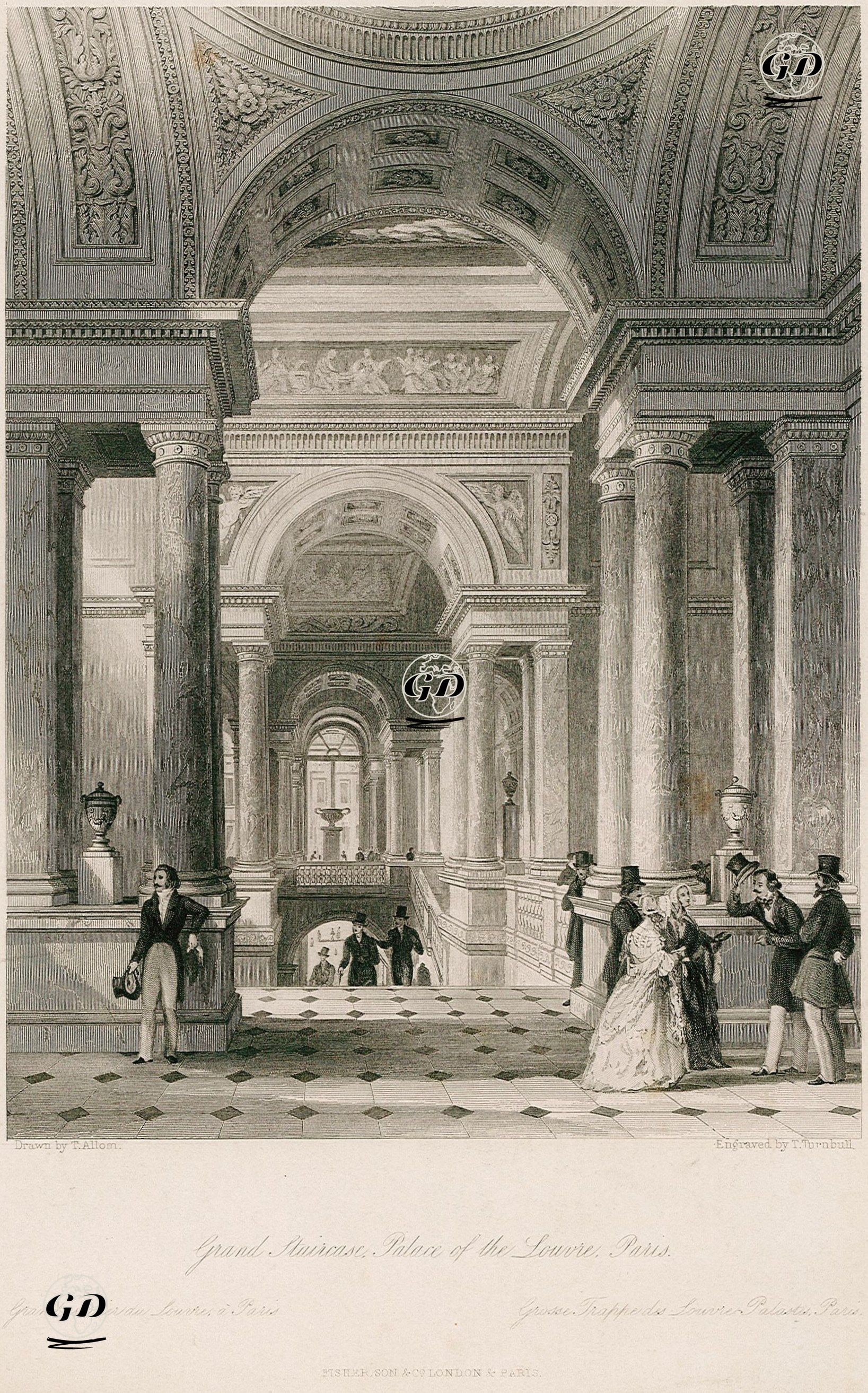 Louvre Sarayının Büyük Merdivenleri - Thomas Allom (1804-1872) - 1840