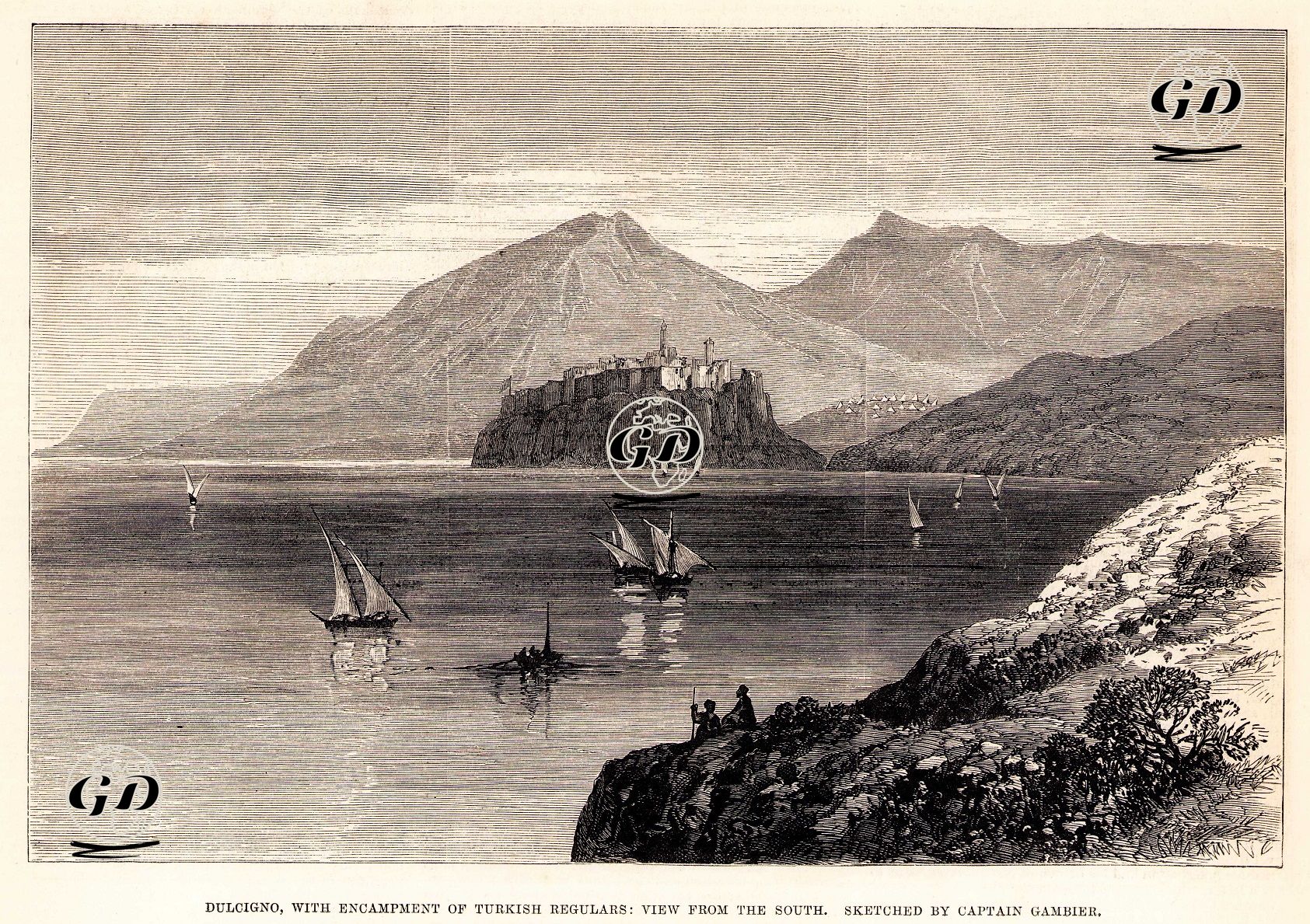 Türk Askerlerinin Kampı ve Ülgün (Dulcigno-Ulcinj), Karadağ - Captain Gambier - 1880