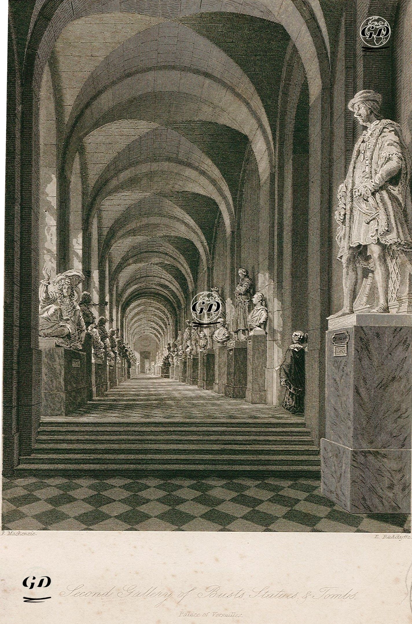 Versay Sarayında Heykel Ve Büstlerin Bulunduğu İkinci Galeri - Frederick Mackenzie (1788-1854) - 1839