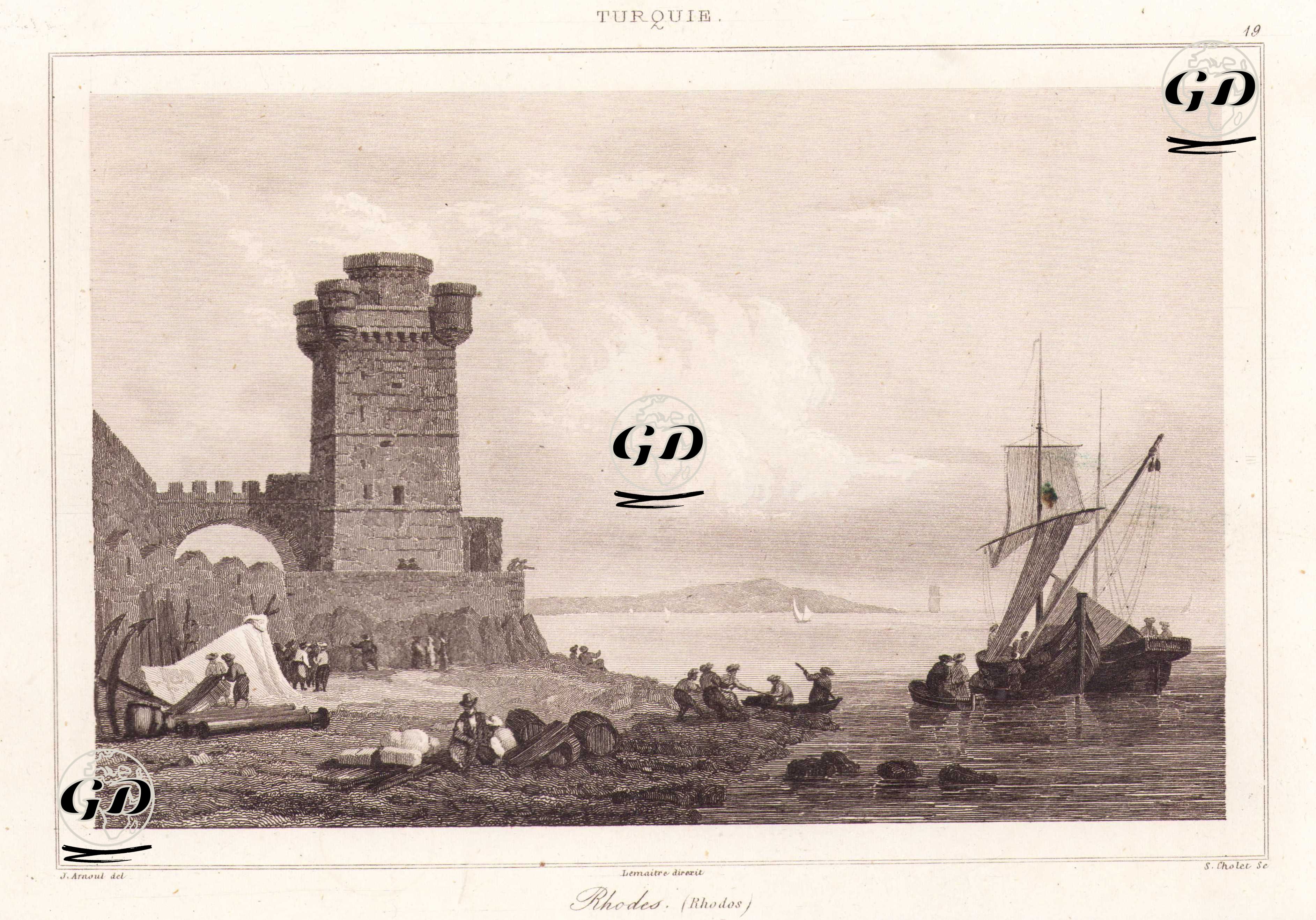 Rodos Adası ve Naillac Kulesi - Jean Baptiste Arnout (1788-1865) - 1840