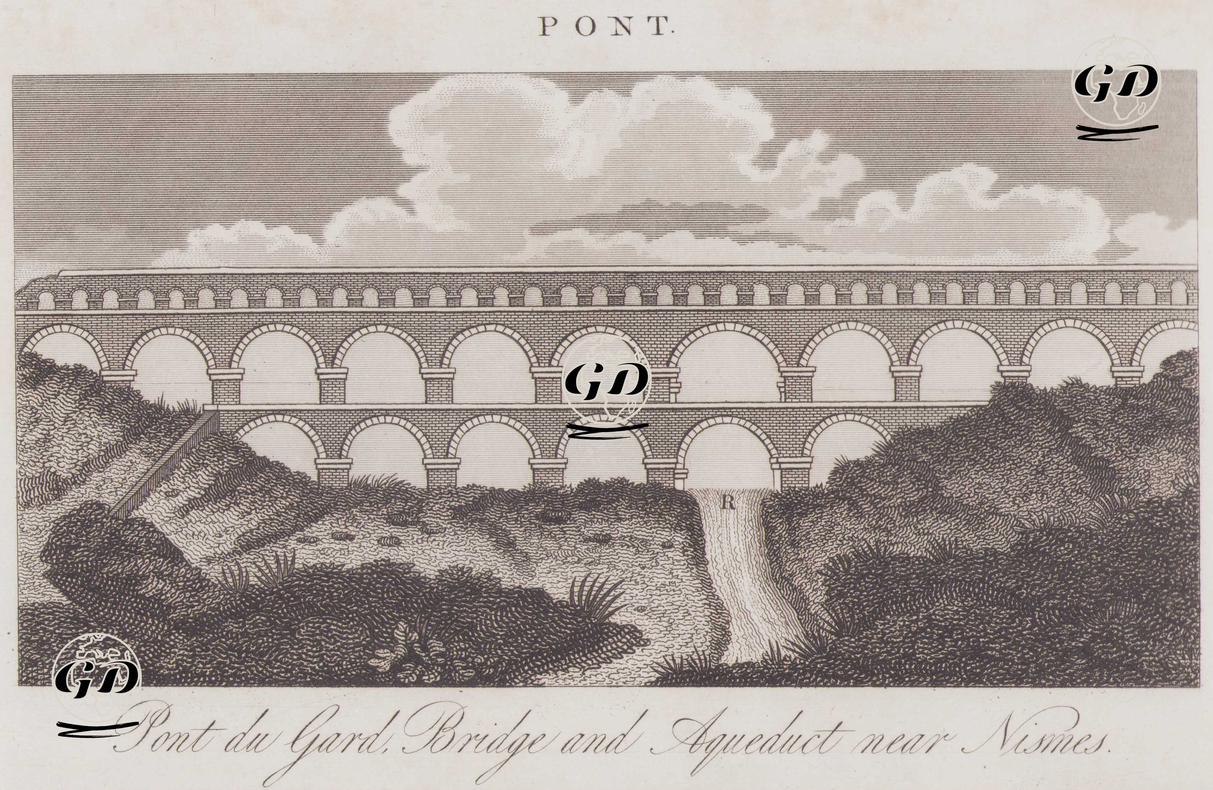 Pont du Gard, Nimes Yakınlarında Köprü ve Su Kemeri -  - 1800's