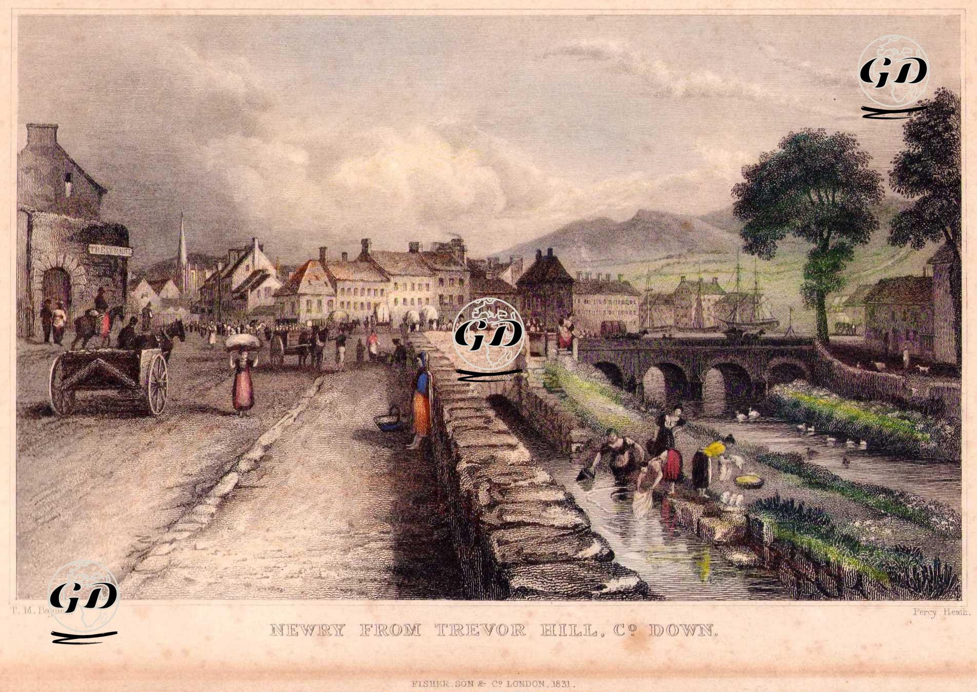 Trevor Hill'den Newry (Clanrye) Nehri'nin Newry'den Geçişi, County Down, Kuzey İrlanda - Thomas Mann Baynes (1794-1876) - 1831