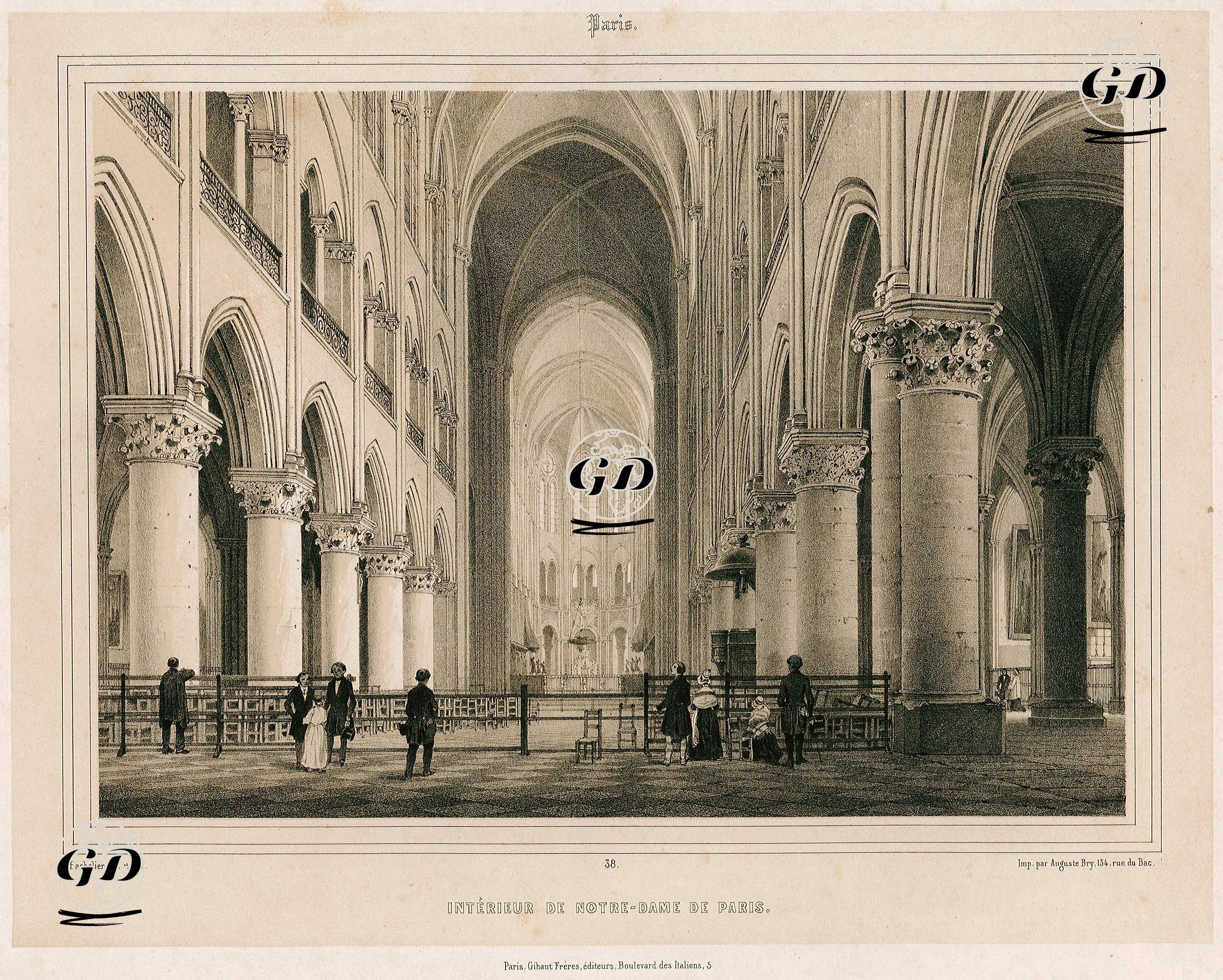 Interieur De Notre Dame De Paris  - Jean-Jacques Bachelier (1724–1806) - 1800's