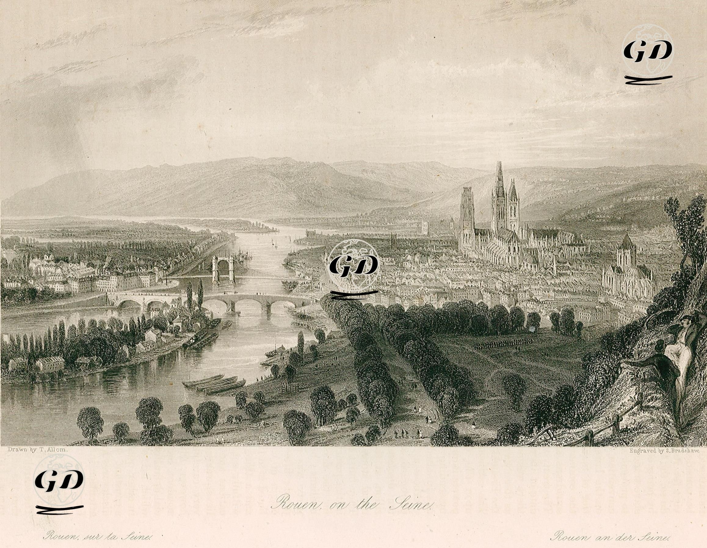 Rouen, On The Seine  - Thomas Allom (1804-1872) - 1845