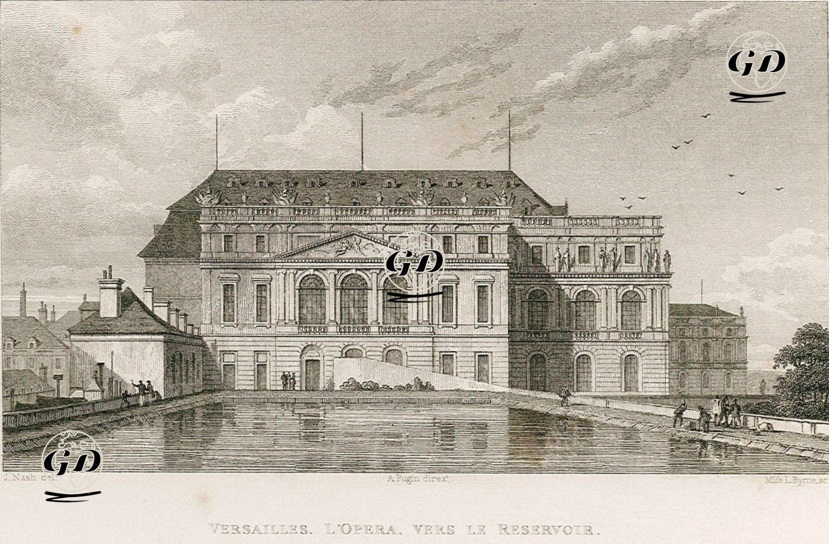 Opera Binası ve Su Havuzu, Versay - Joseph Nash (1809-1878 - 1829