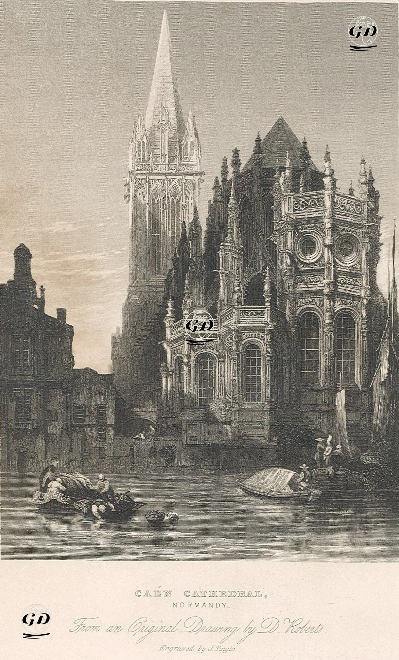 Caen Cathedral, Normandy  - David Roberts (1796-1864) - 1836