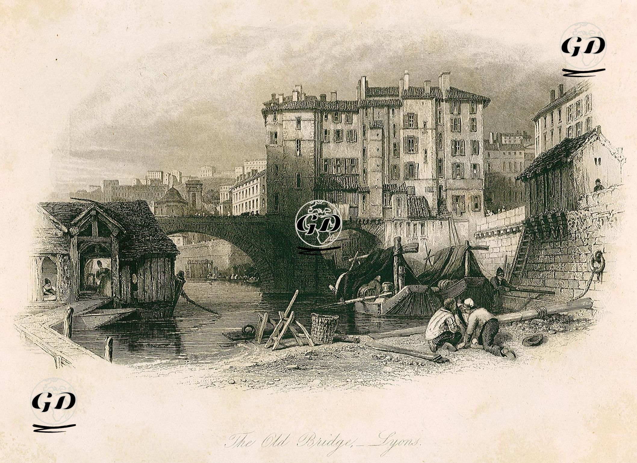 Eski Köprü, Lyon - James Duffield Harding (1798-1863) - 1800's