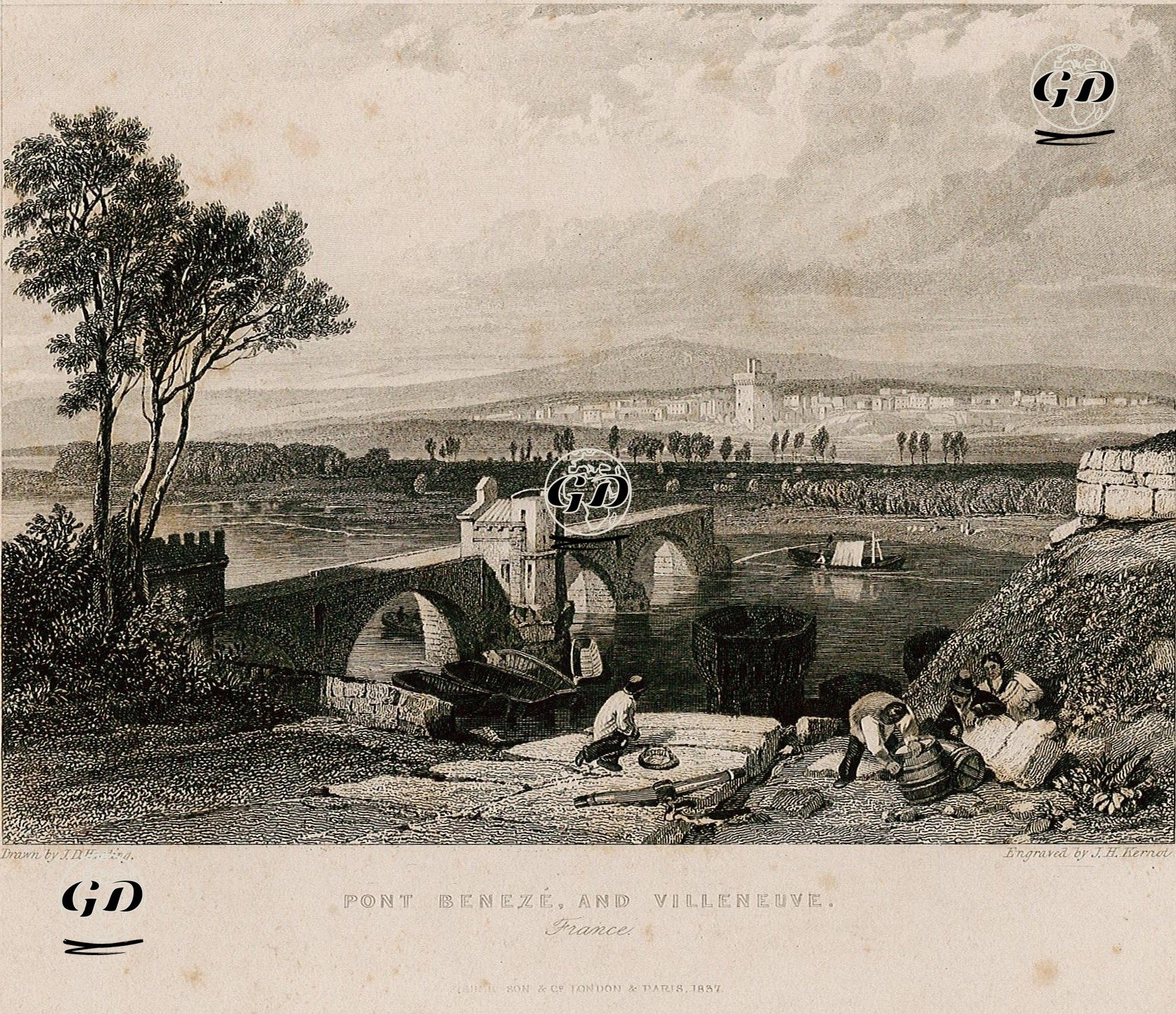 Beneze Köprüsü Ve Villeneuve, Fransa - James Duffield Harding (1798-1863) - 1837
