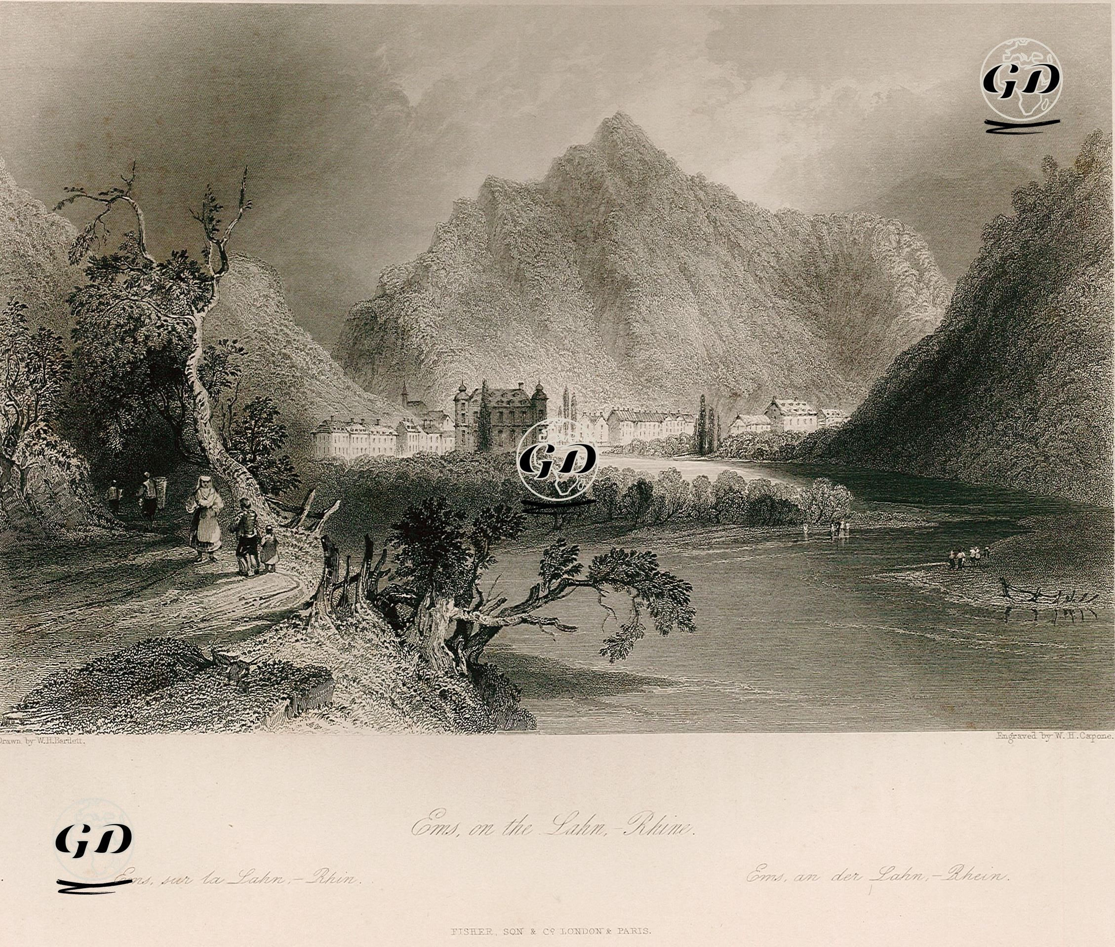 Ren Nehrinin Lahn Kolu Üzerinde Bad Ems - William Henry Bartlett (1809-1854) - 1842