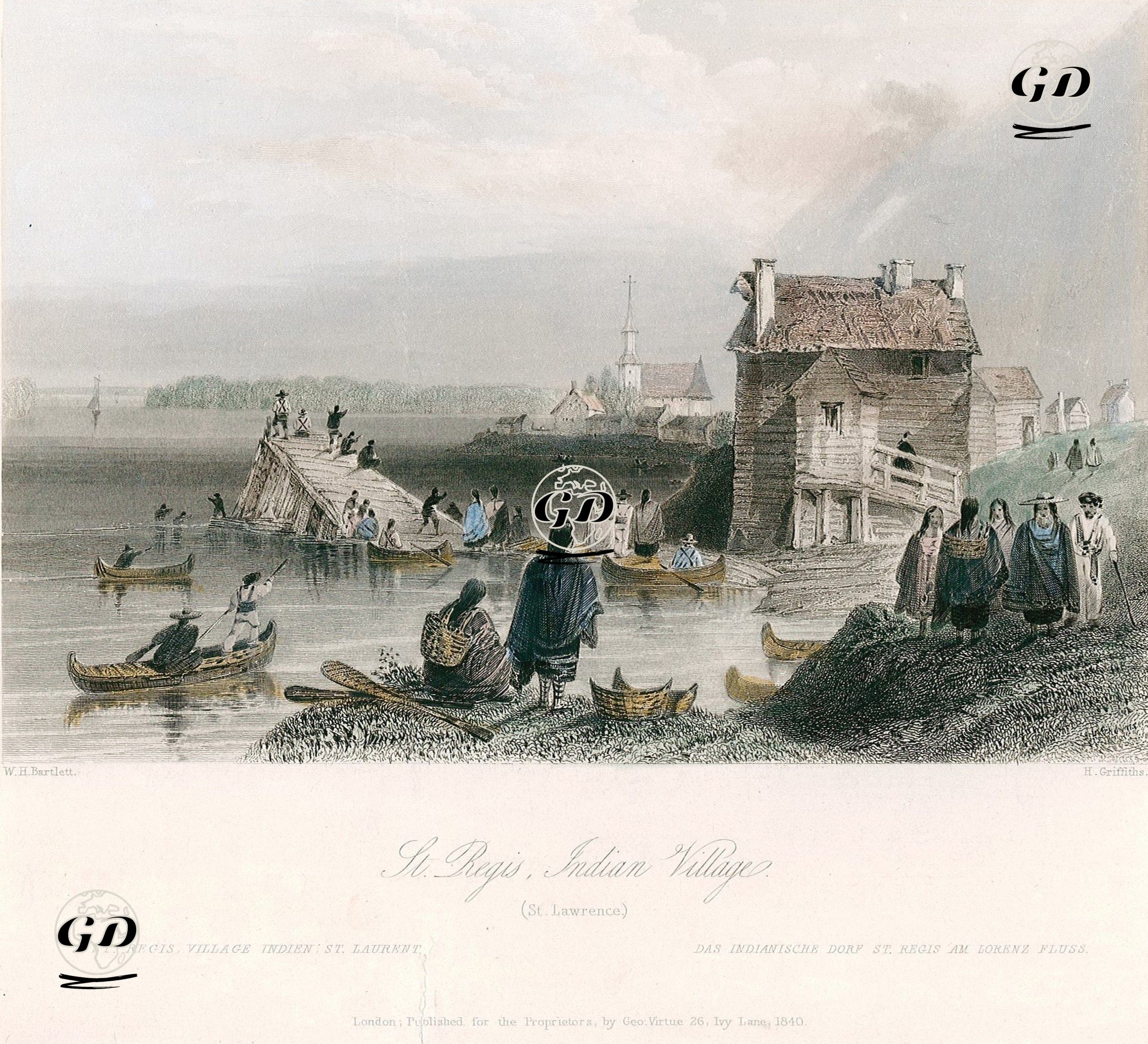 St.Regis, Indian Village, St.Lawrence - William Henry Bartlett (1809-1854) - 1840