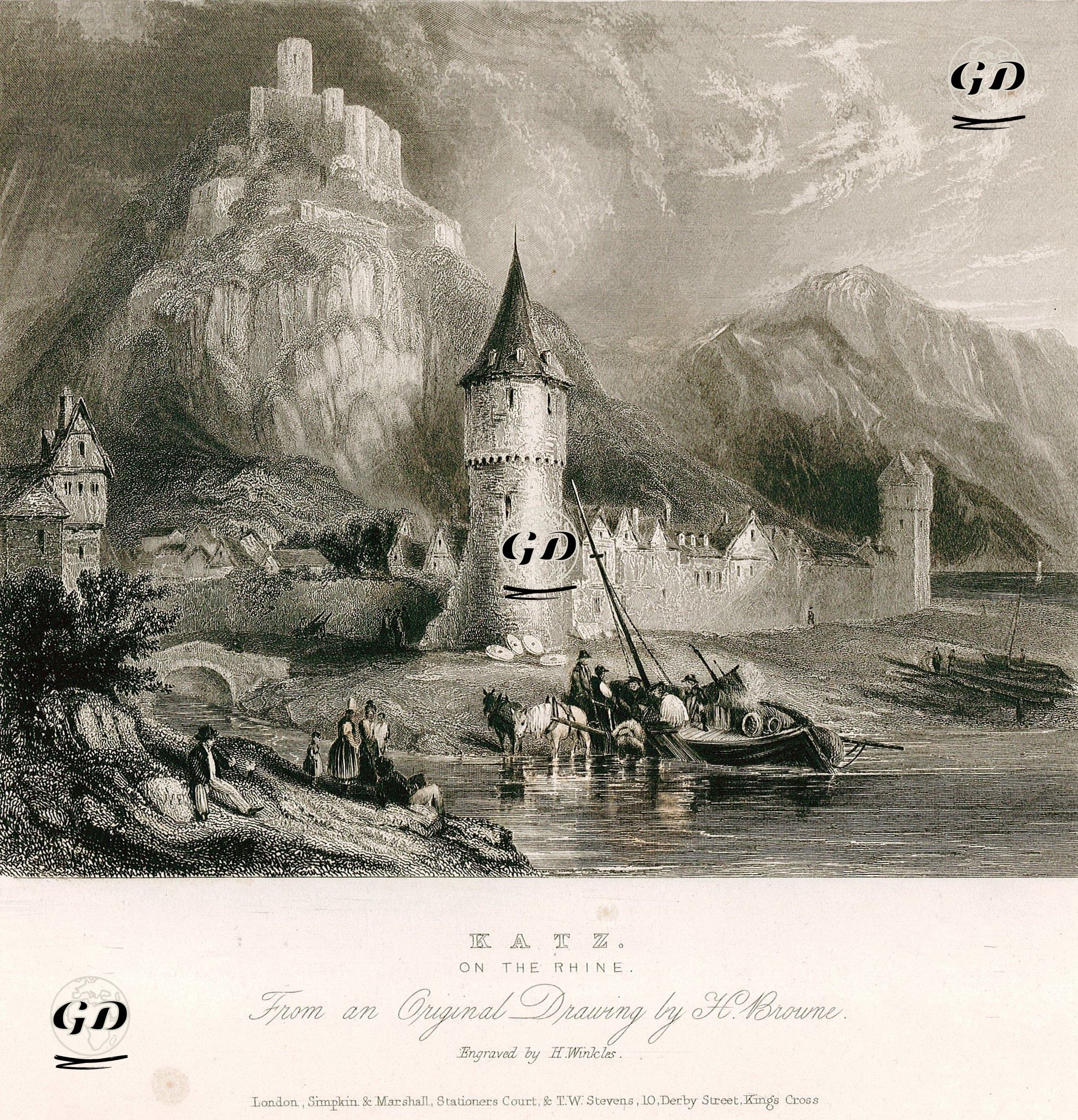 Ren Nehrinin Üzerinde Katz Kalesi - H.Browne - 1836