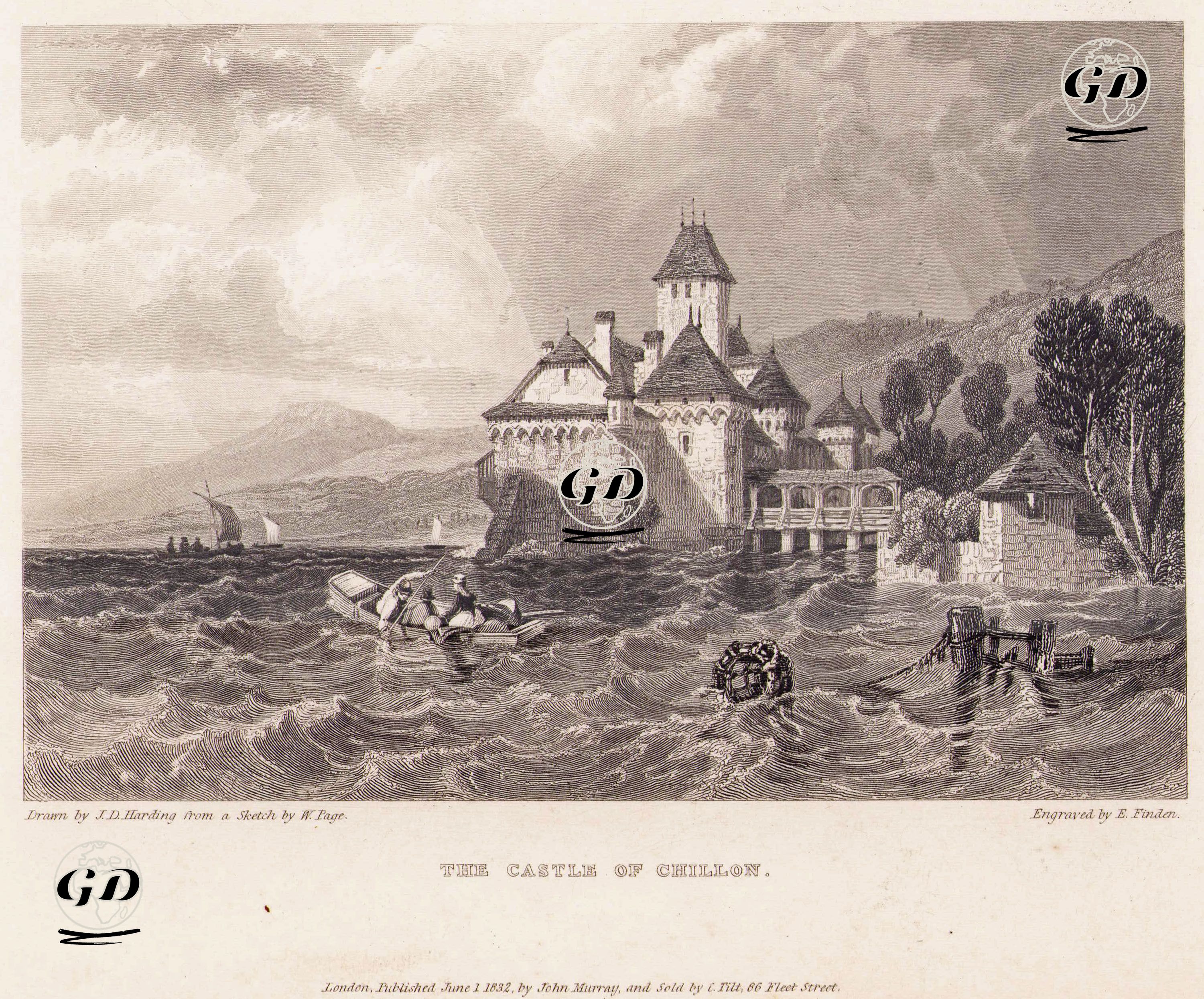 Chillon Şatosu, Cenevre Gölü - James Duffield Harding (1798-1863)- 
William Page(1794-1872) - 1832
