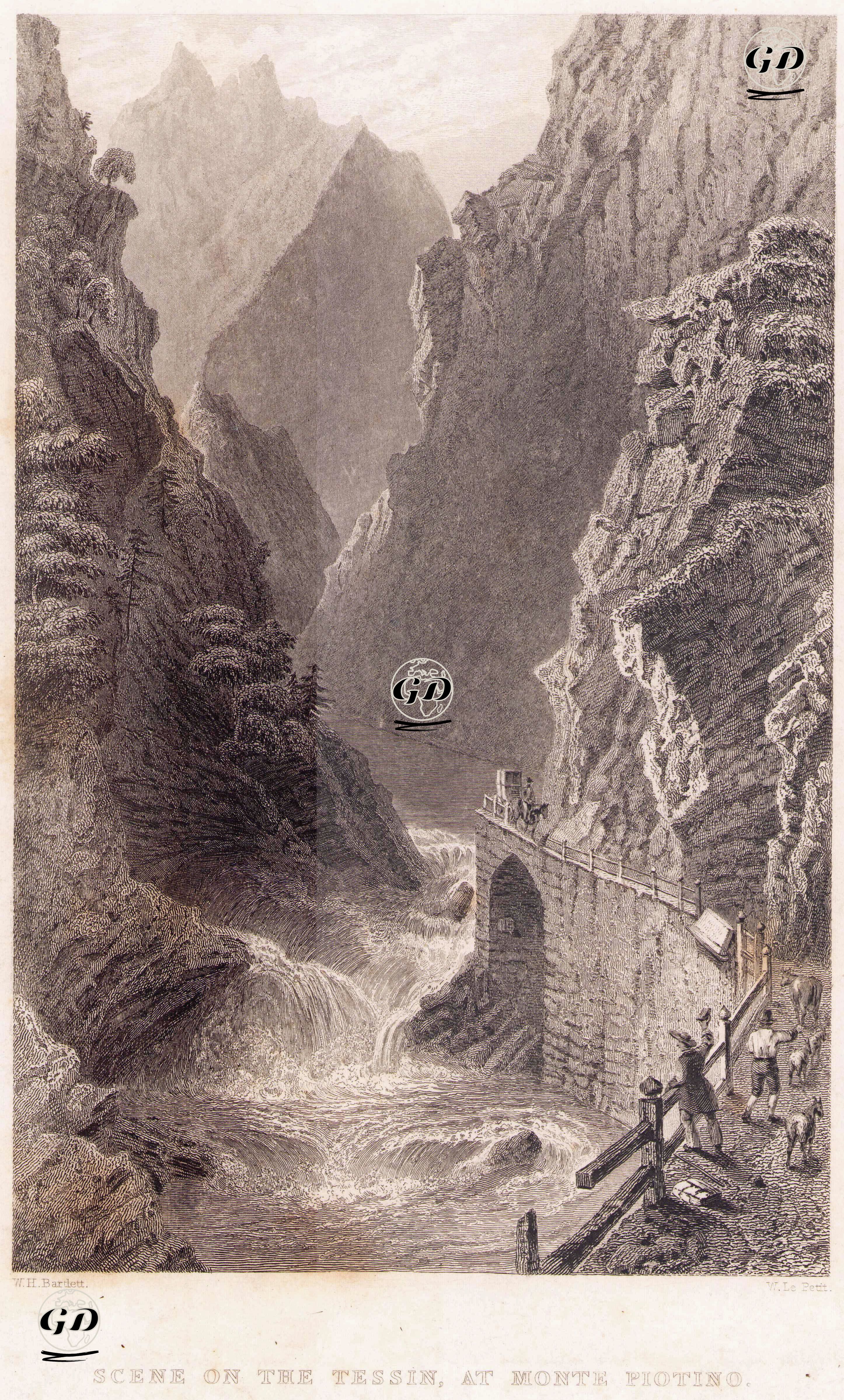 Scene On The Tessin At Monte Piotino  - William Henry Bartlett (1809-1854) - 1839