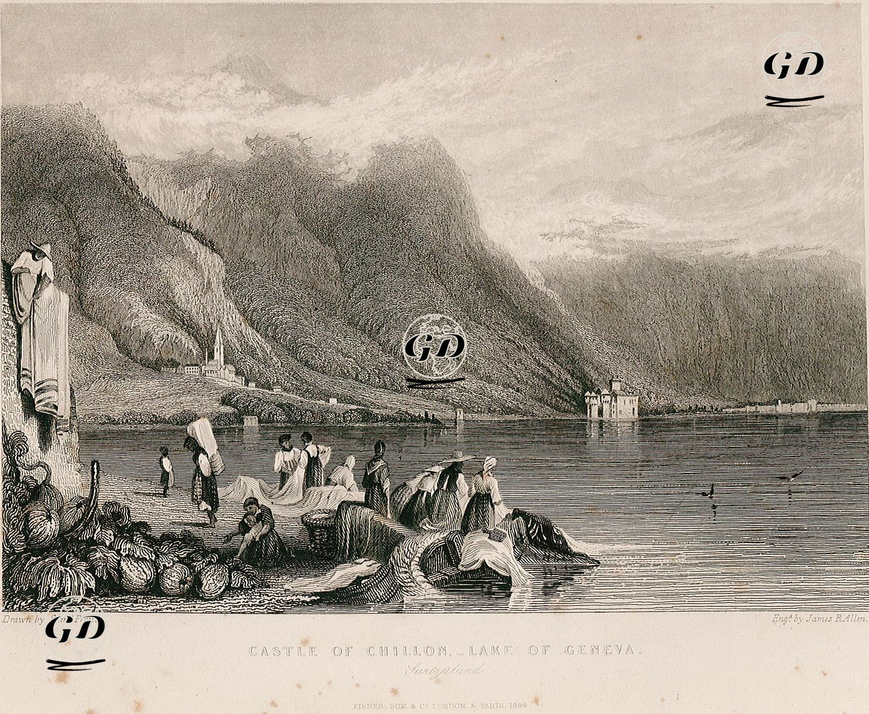 Chillon Şatosu, Cenevre Gölü, İsviçre - Samuel Prout (1783-1852) - 1844