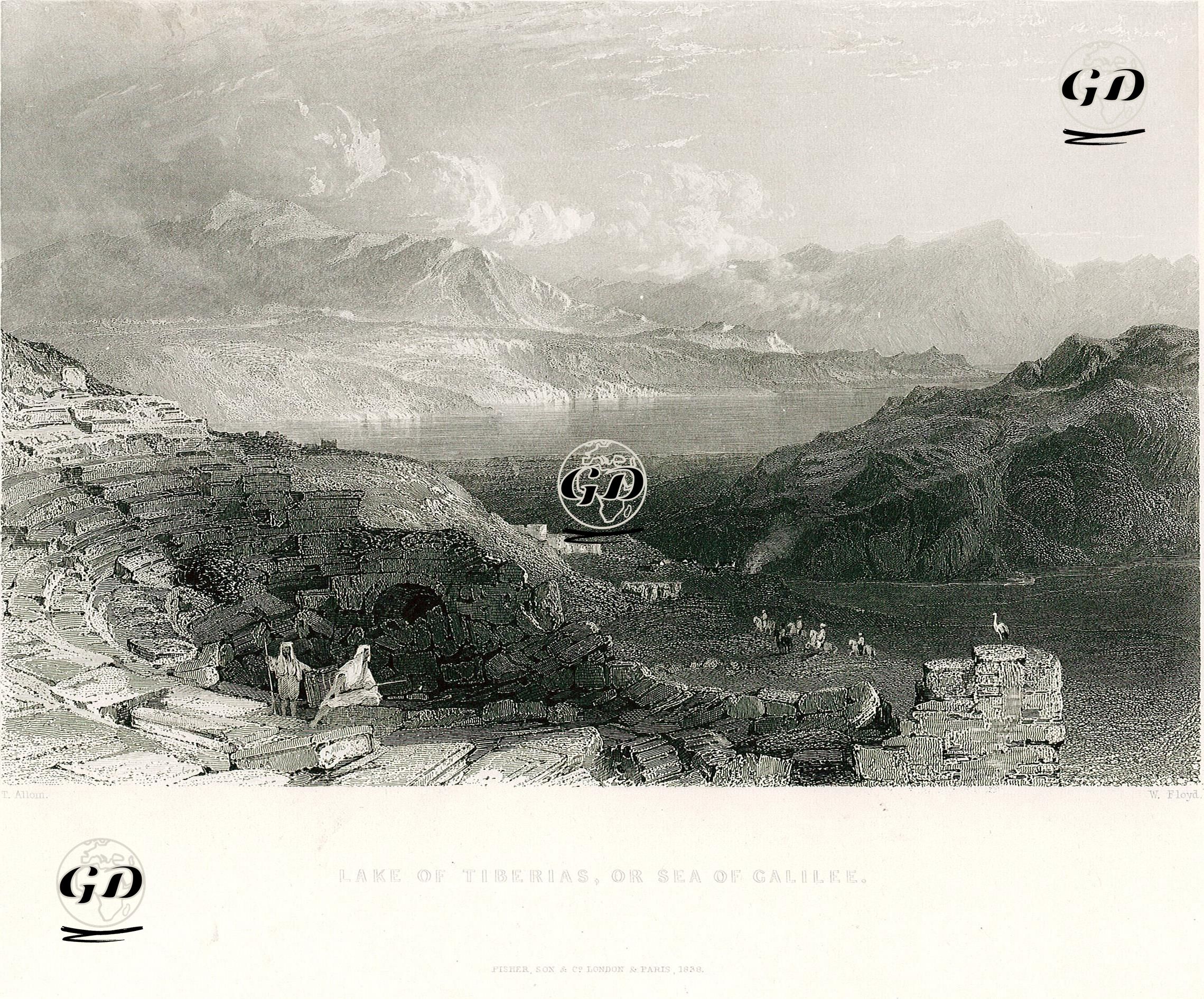 Lake of Tiberias, Or Sea Of Galilee  - Thomas Allom (1804-1872) - 1838