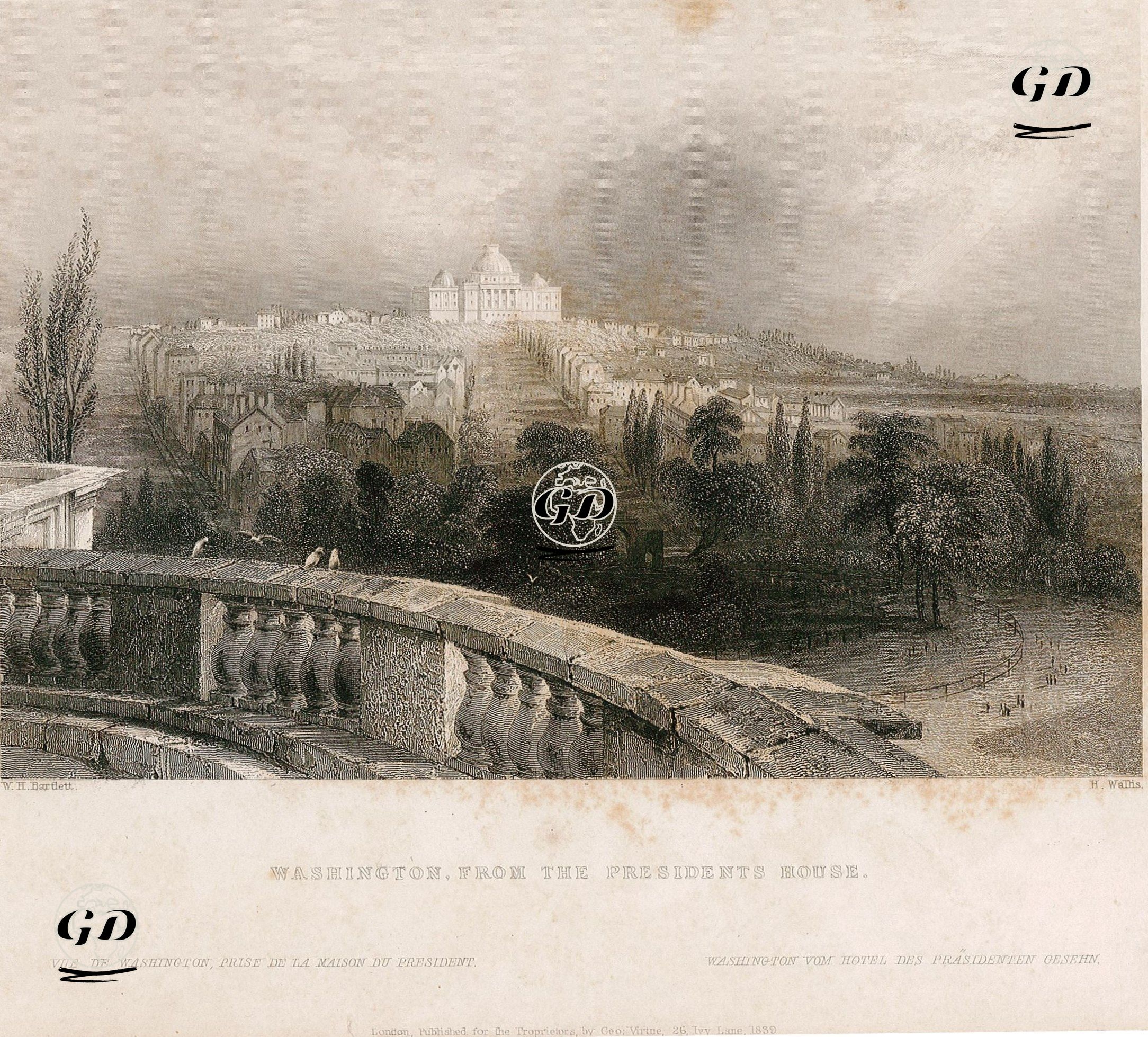 Başkanlık (Beyaz Saray) Sarayından Washington - William Henry Bartlett (1809-1854) - 1839