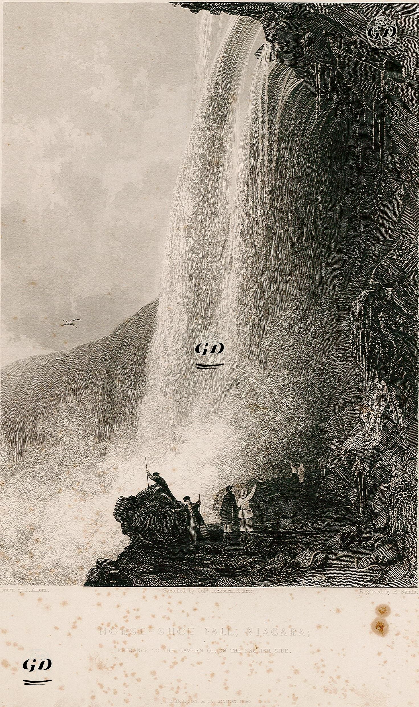 Atnalı Şelalesi, Niagara, İngiliz Bölgesinden Mağara Girişi - Thomas Allom (1804-1872)-Colonel Cockburn - 1844