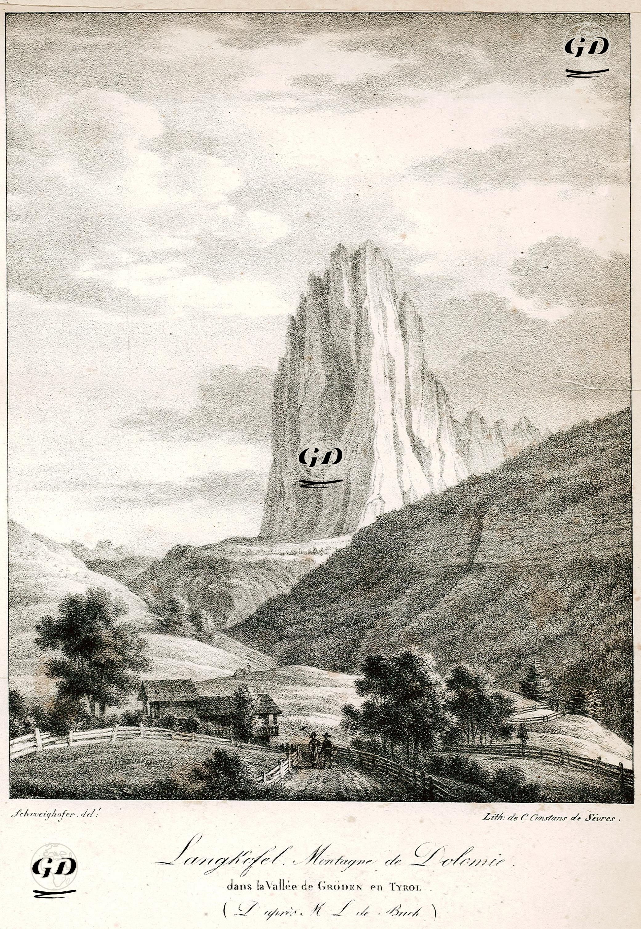Langkofel Montagne De Dolomie-Dans La Vallee De Gröden En Tyrol - Schvveighofer - 1800's