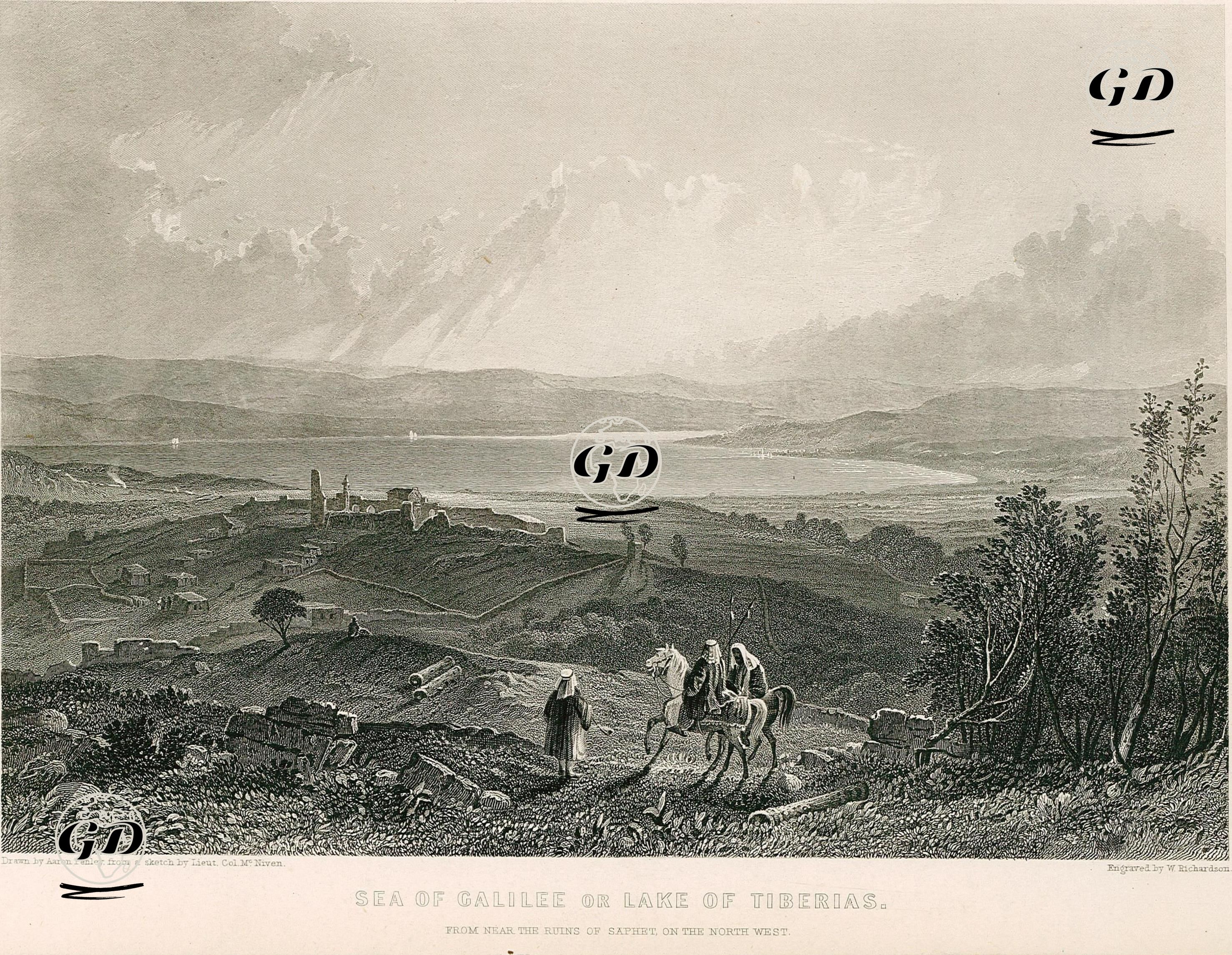 Saphet Kalesi Harabelerinin Kuzey Doğusundan Taberiye Gölü - Aaron Edwin Penley (1807-1870) - 1830's-1860's
