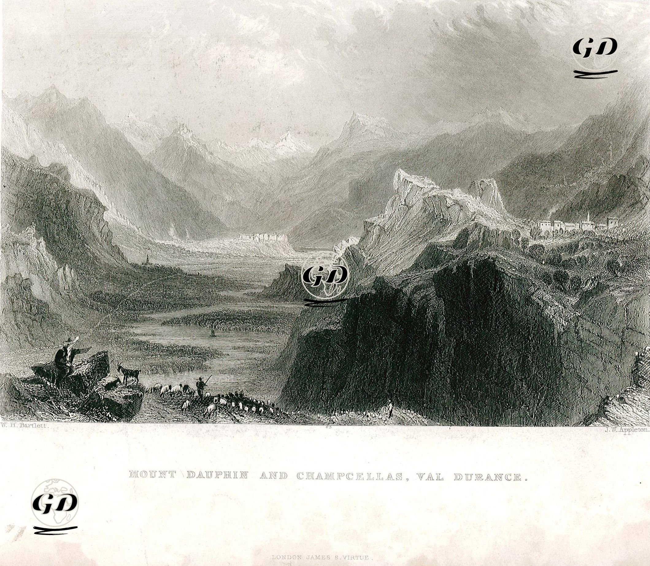 Alplerde Dauphin Dağları Ve Champcellas, Val Durance - William Henry Bartlett (1809-1854) - 1800's