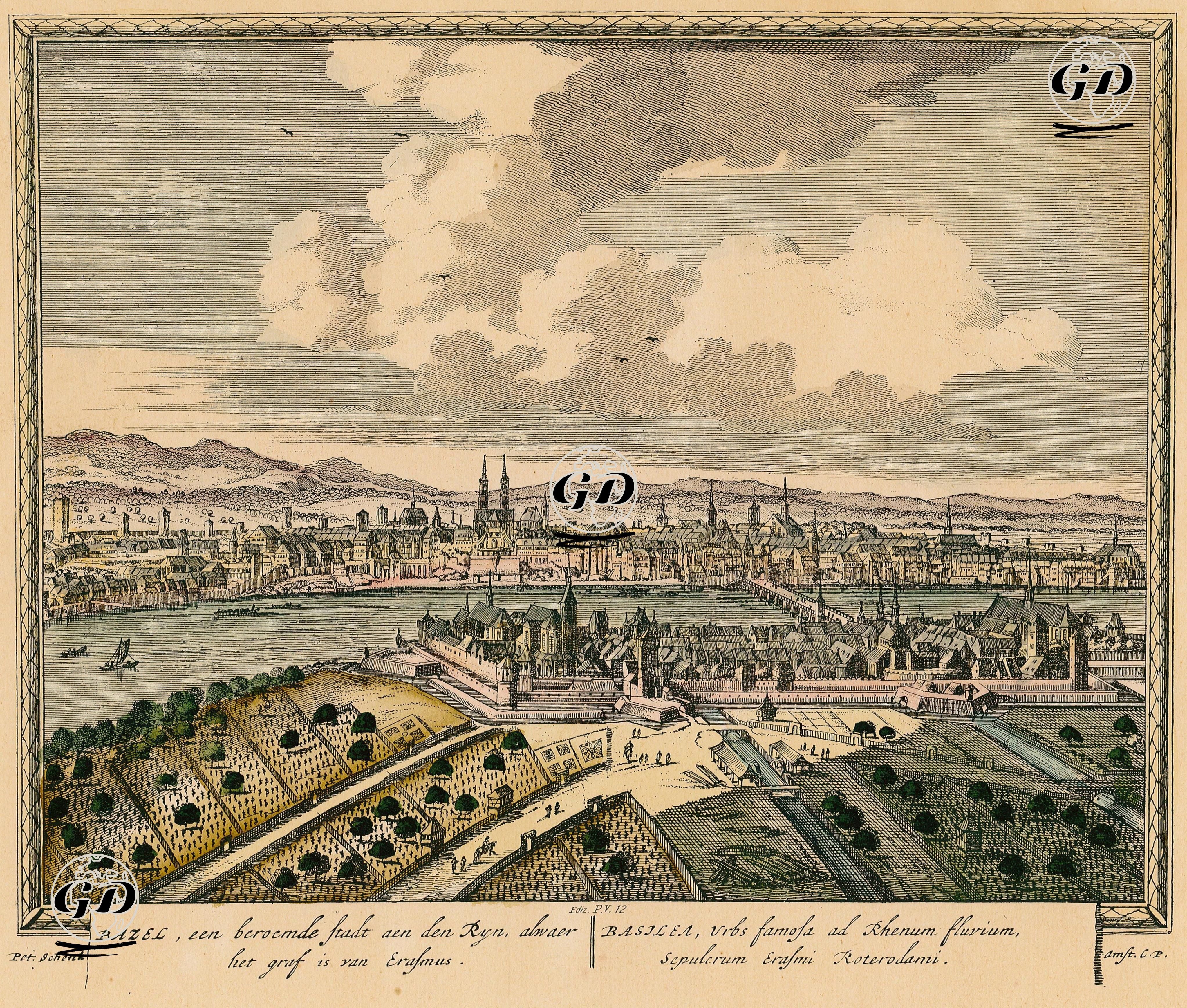 İsviçre'de Basel kentinin Görünümü, Erasmus'un Gömüldüğü Yer -  - 1700