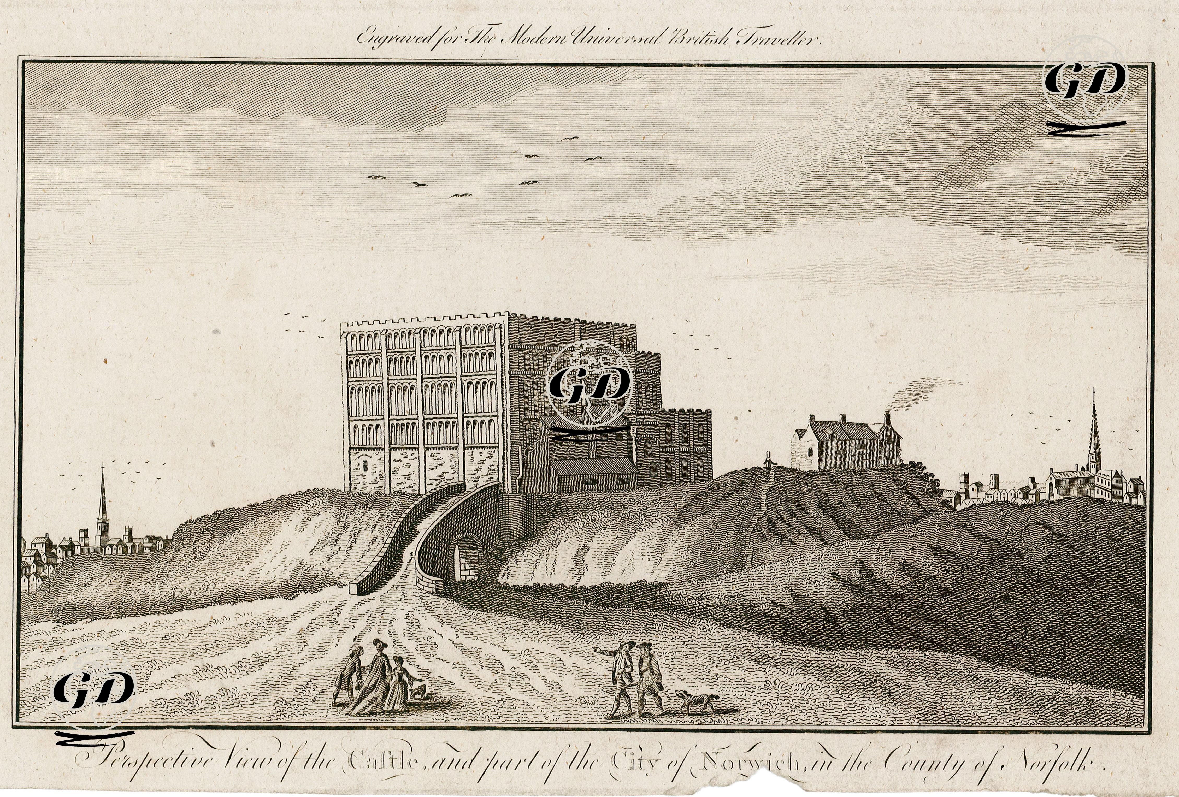 Norfolk Bölgesinde Norwich Şehrinin Ve Kalenin Görüntüsü -  - 1779