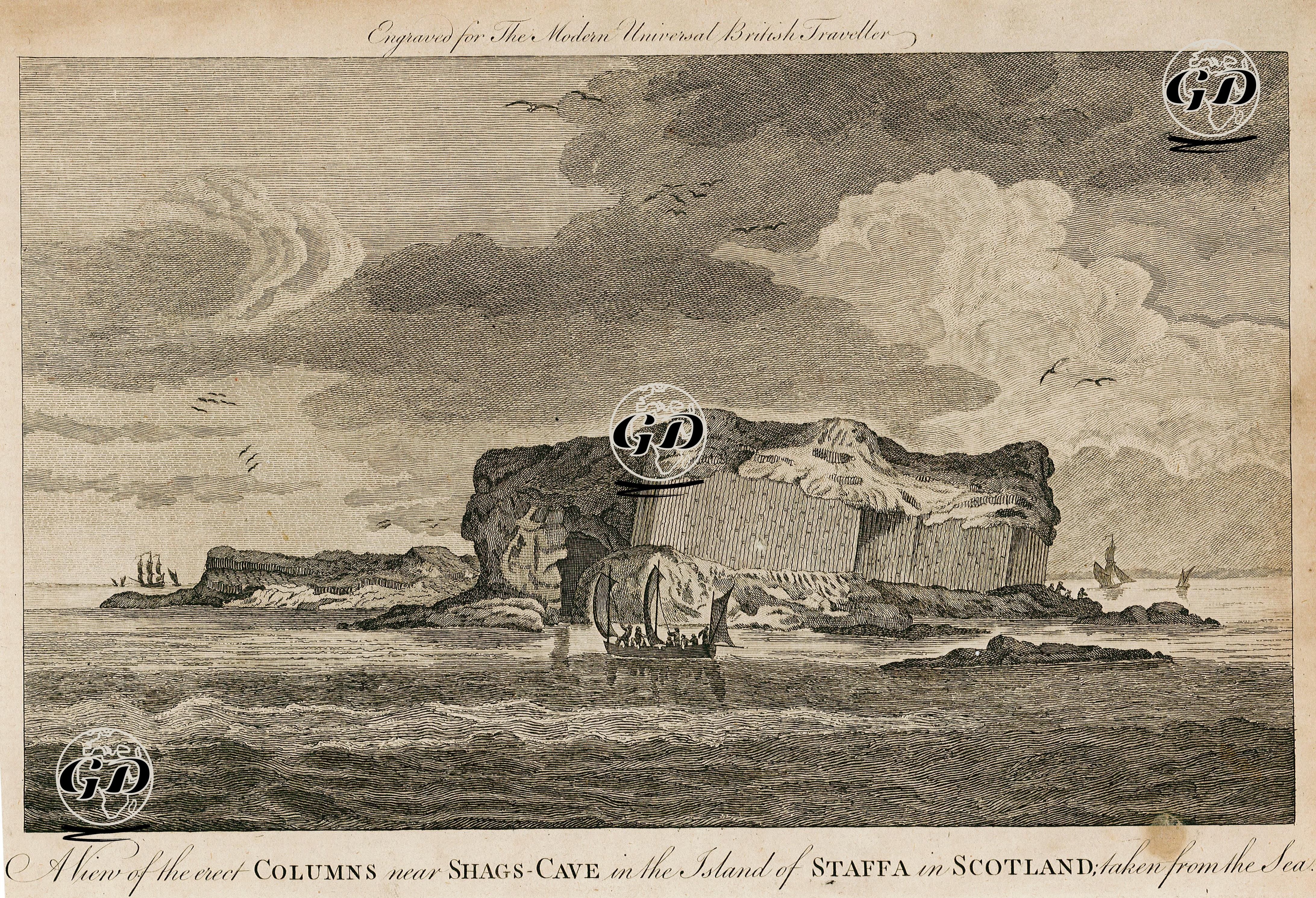 İskoçya'da Staffa Adasında Shags Mağarasının Yakınında Dik Sütunların Denizden Görüntüsü -  - 1779