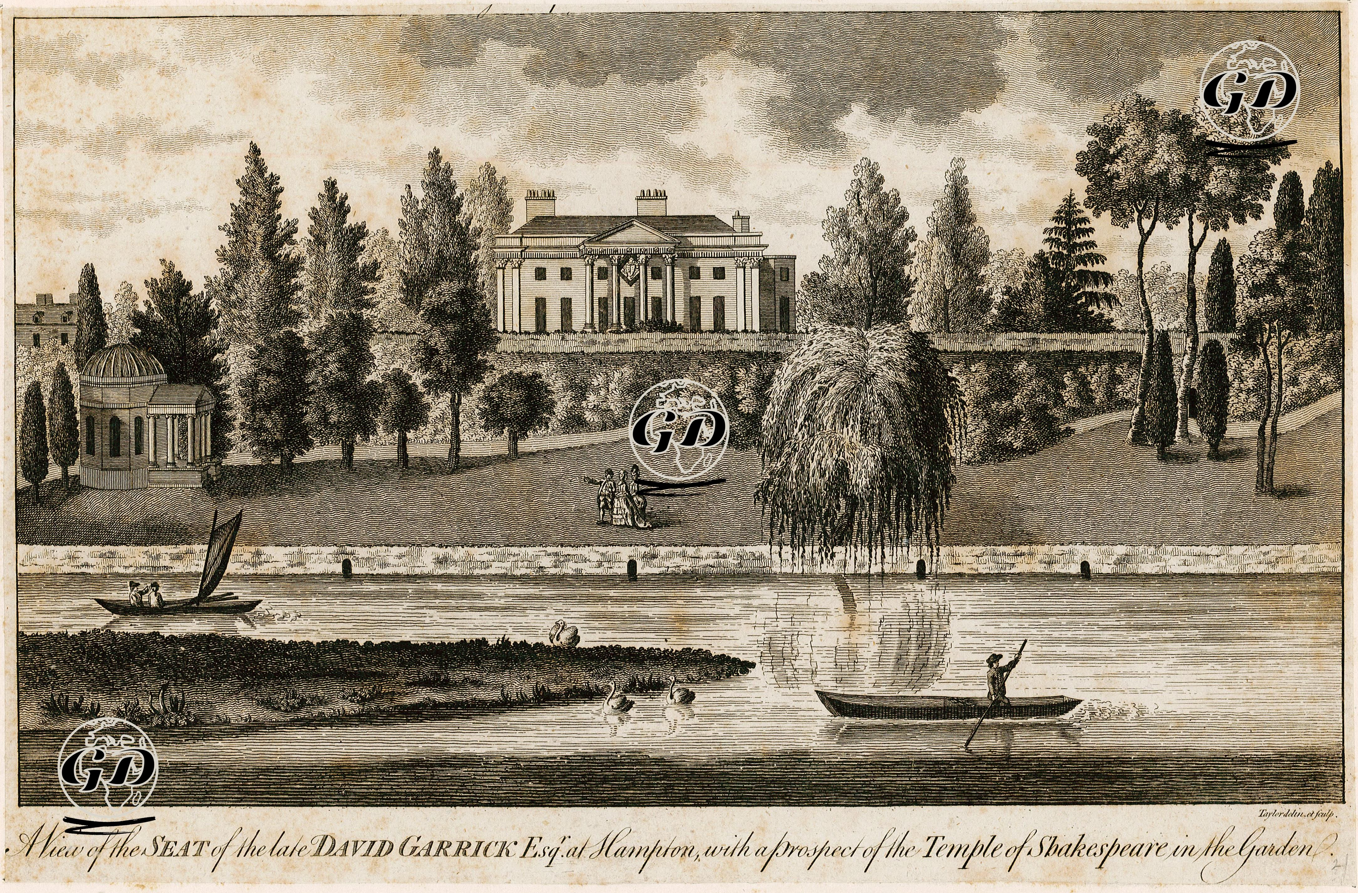 A View Of The Seat Of The Late David Garrick At Hampton, With A Prospect Of The Temple Of Shakespeare In The Garden -  - 1779