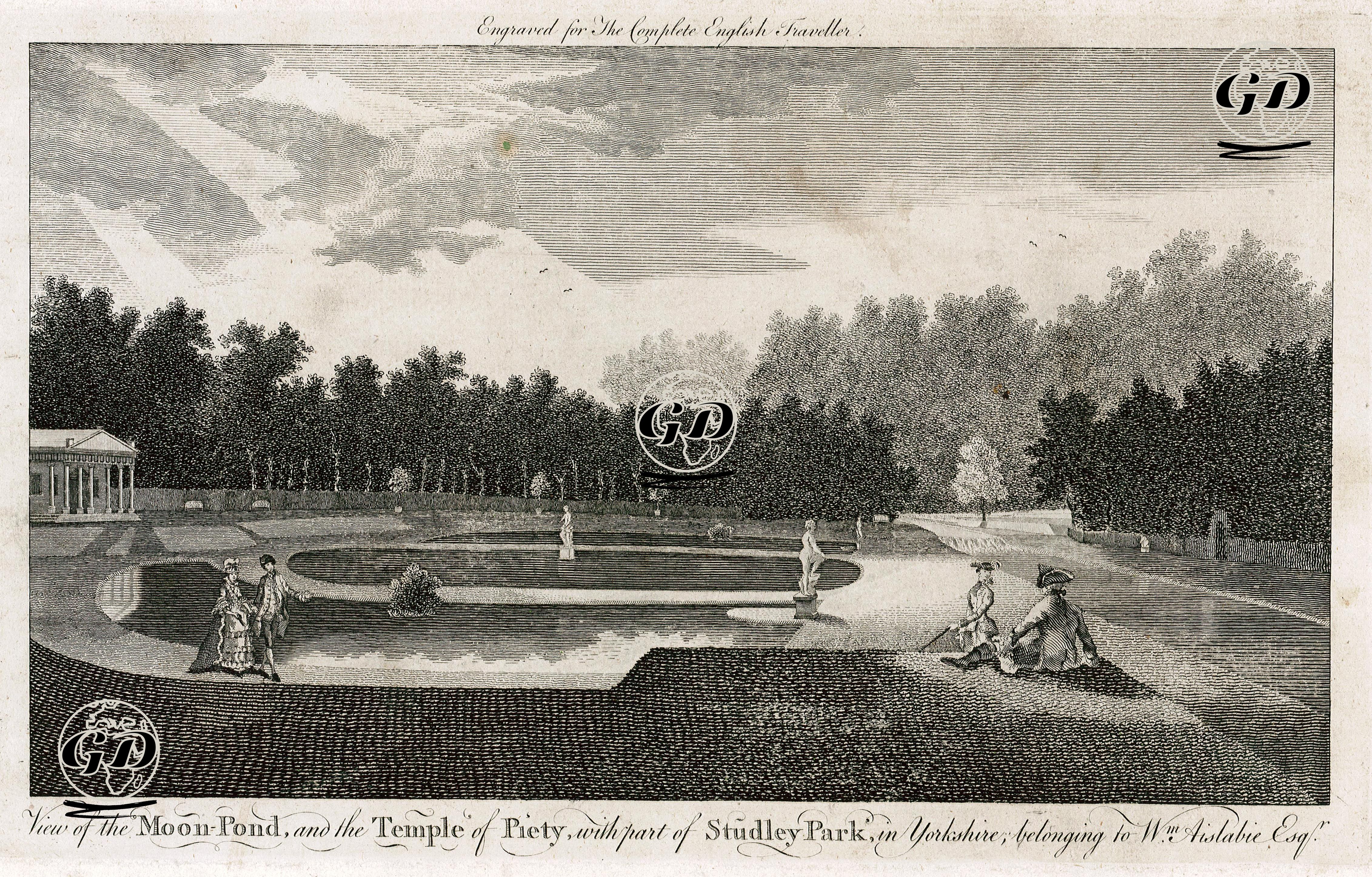 View Of Moon-Pond And The Temple Of Piety, With Part Of Studley Park In Yorkshire, Belonging To Wm. Aistabie Esq. -  - 1747