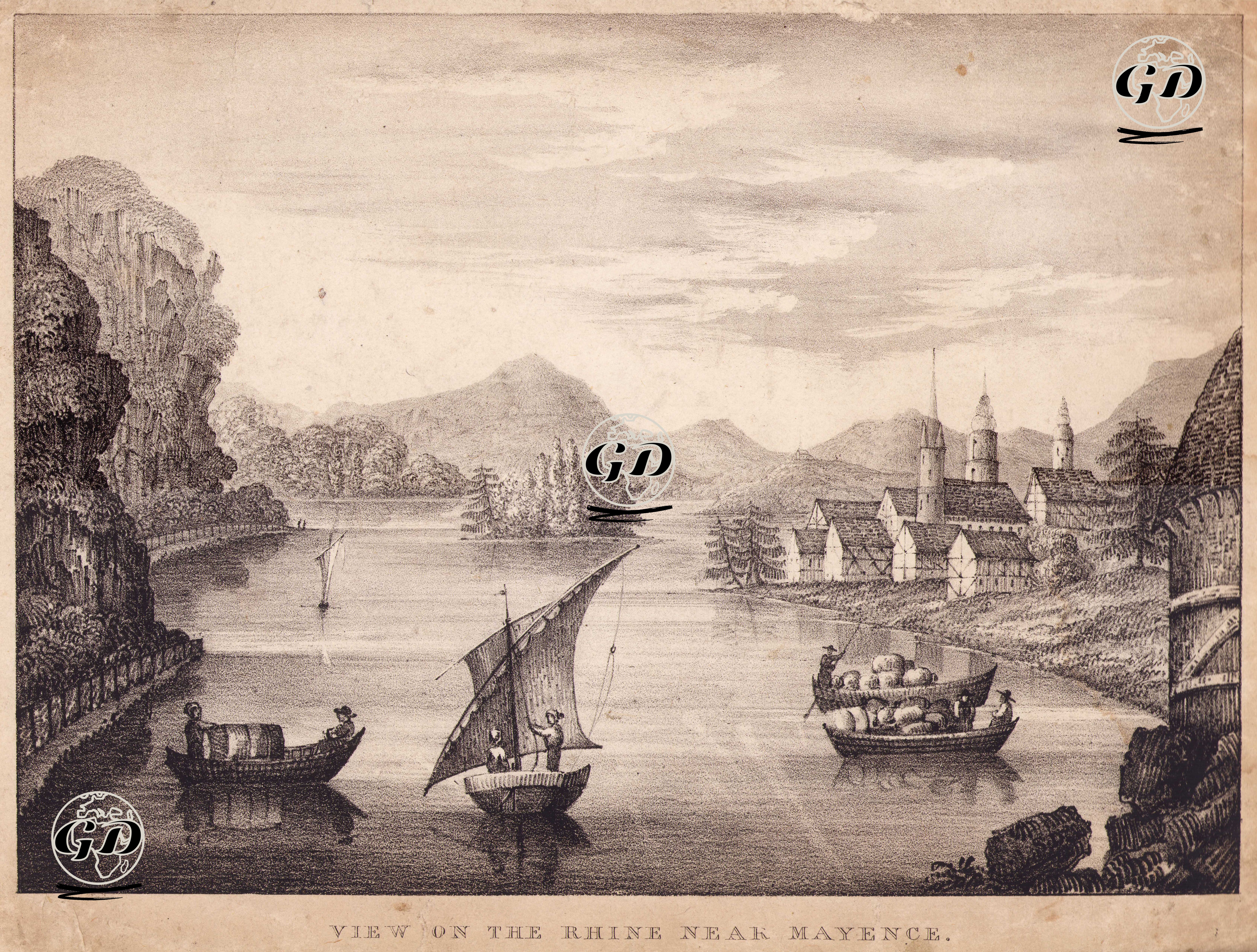 View On The Rhine Near Mayence -  - 1800's