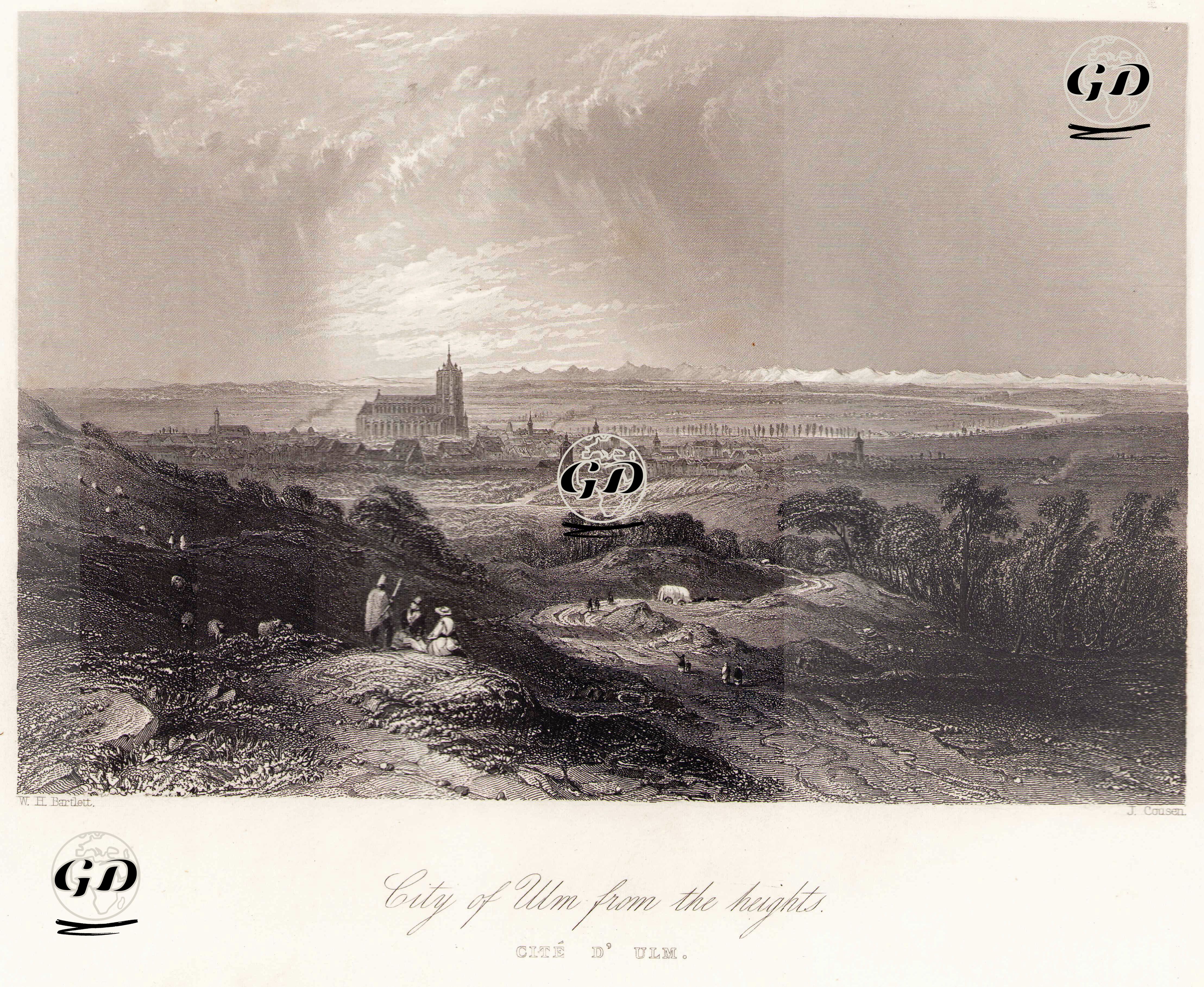 City Of Ulm, From The Heights-Cite D'Ulm - William Henry Bartlett (1809-1854) - 1842
