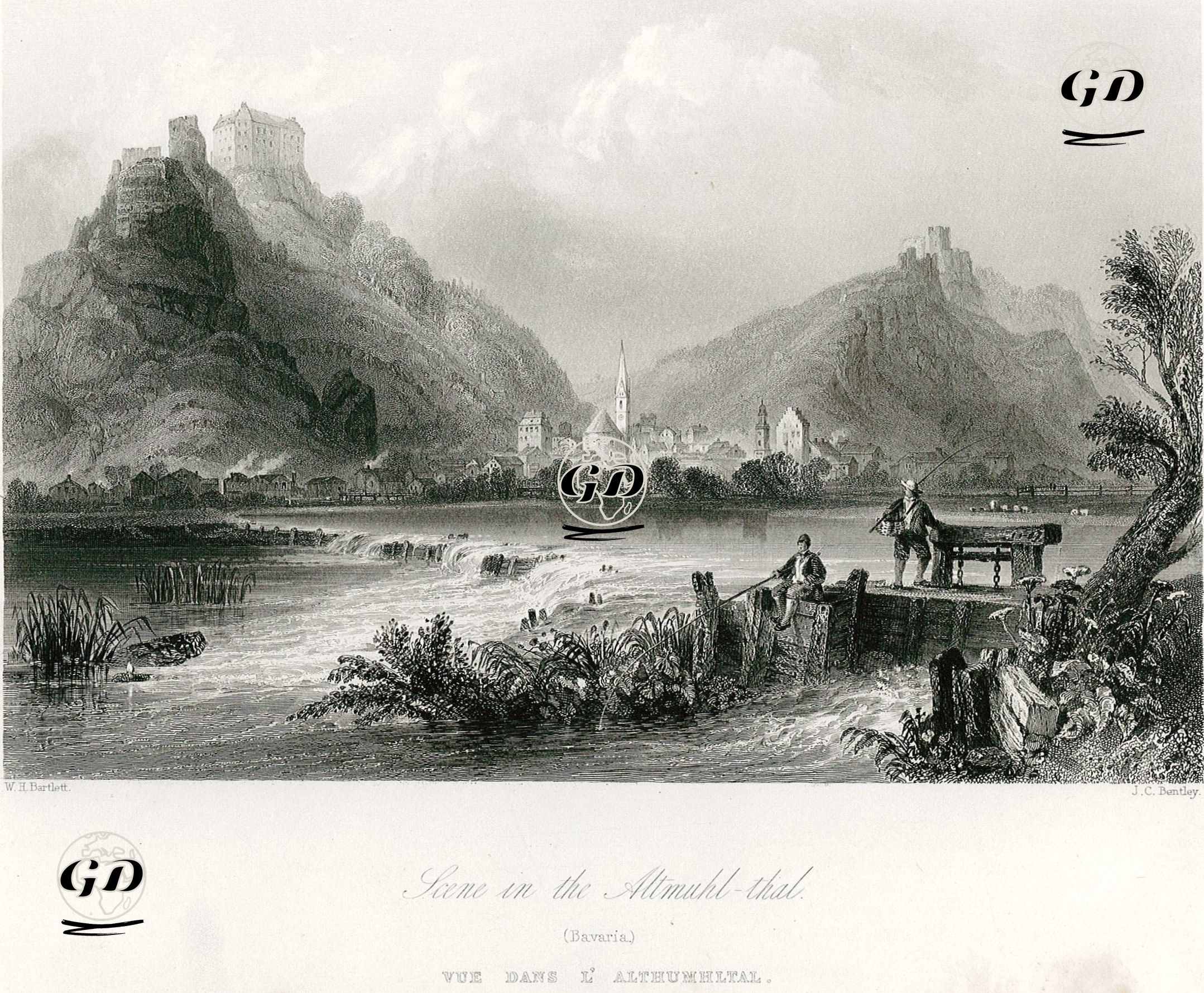 Scene In The Altmuhl Thal, Bavaria-Vue Dans L'Althumhltal - William Henry Bartlett (1809-1854) - 1842