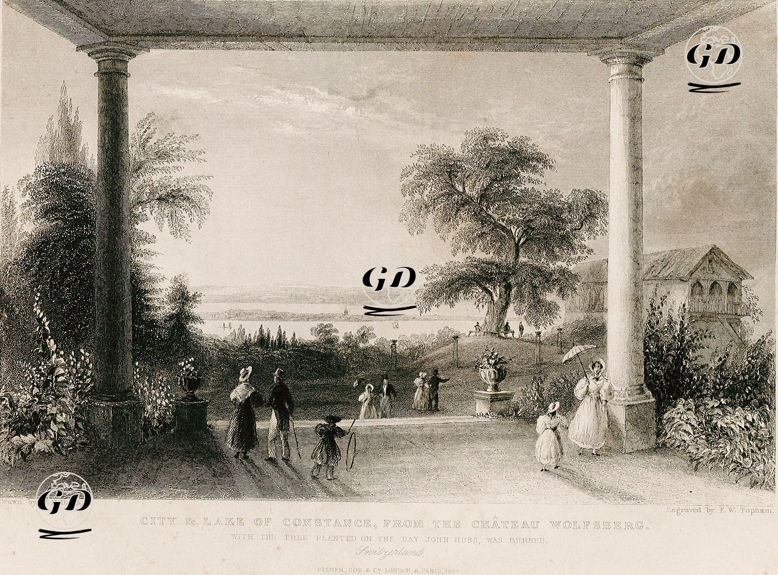 Wolfsburg Şatosundan Konstanz Gölü Ve Şehri, İsviçre - William Henry Bartlett (1809-1854) - 1844