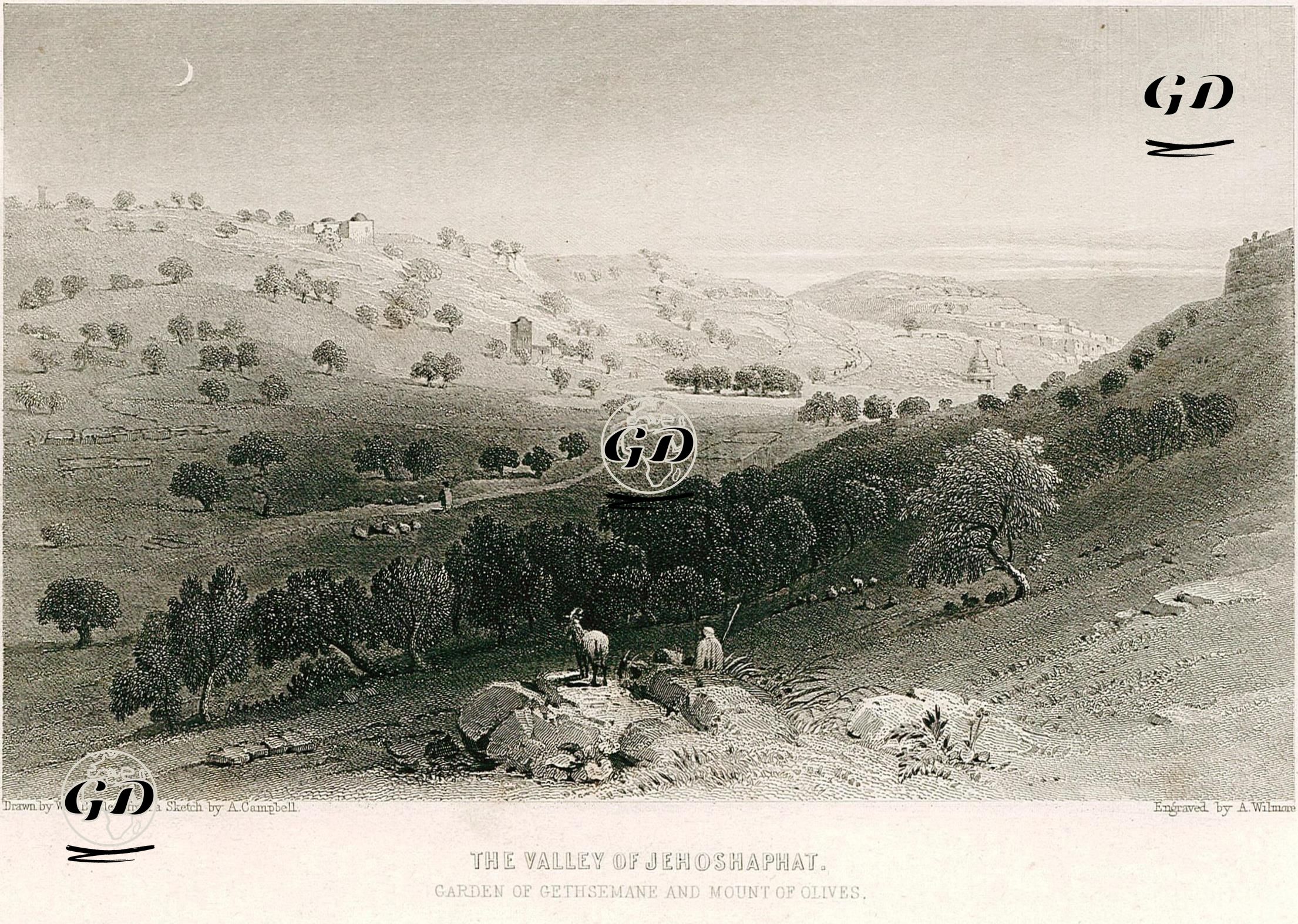 Jehoshaphat Vadisi, Gethsemane Bahçesi Ve Zeytin Dağı - William Henry Bartlett (1809-1854) - 1840's-1850's