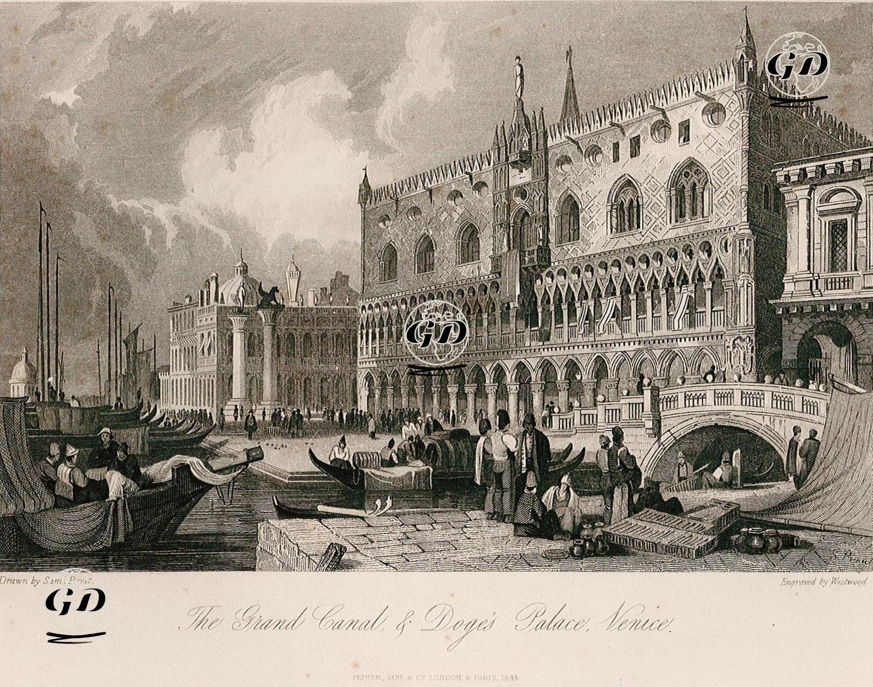 Büyük Kanal Ve Doge (Düka) Sarayı, Venedik - Samuel Prout (1783-1852) - 1844