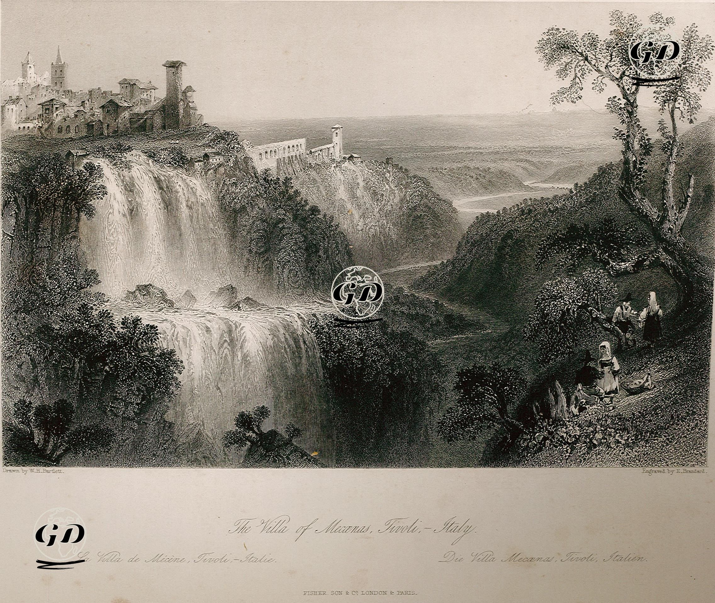 The Villa Of Mecaenas, Tivoli, Italy-La Villa De Mecene, Tivoli, Italie-Die Villa Meceanas, Tivoli, Italien  - William Henry Bartlett (1809-1854) - 1841