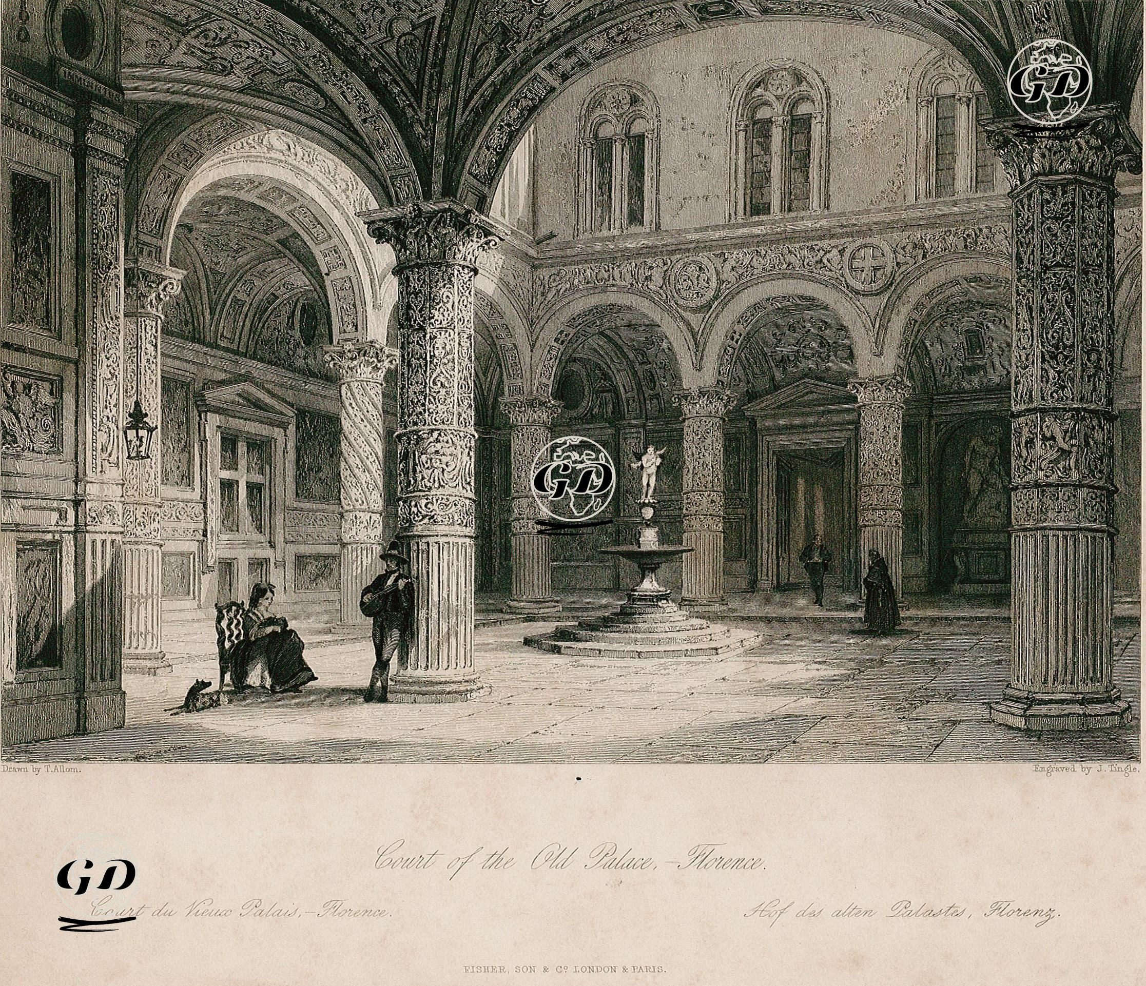 Vecchio Sarayının Avlusu, Floransa - Thomas Allom (1804-1872) - 1842