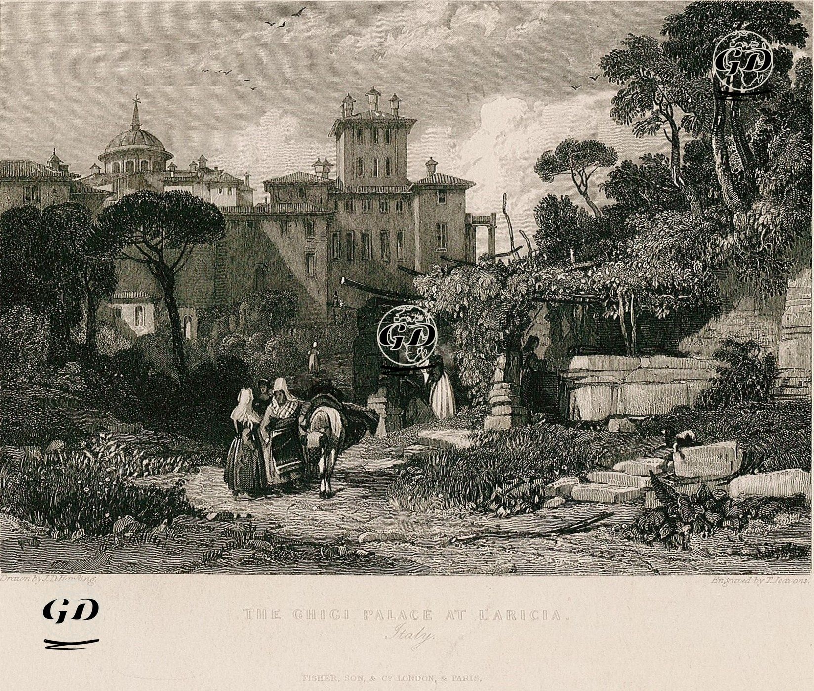 The Ghigi Palace At L'Aricia, Italy  - James Duffield Harding (1798-1863) - 1832